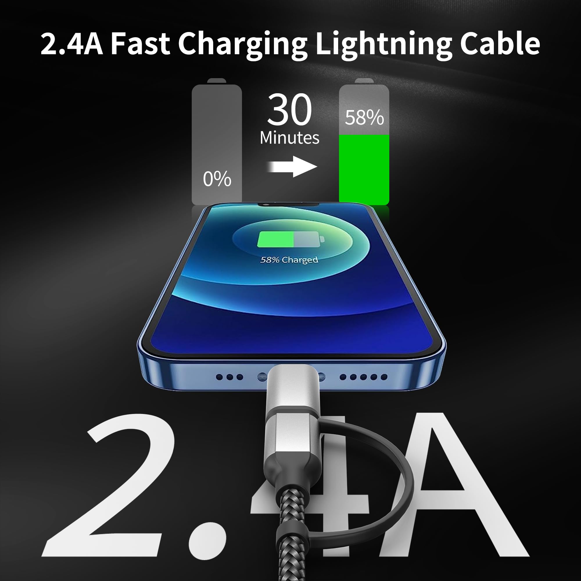 Kabel USB C 1,5 m, 2 w 1, kabel do szybkiego ładowania, USB A na USB typu C i kabel Lightning do ładowania iPhone'a, Samsung, Huawei, Xiaomi, OnePlus, Google, czarno-szary