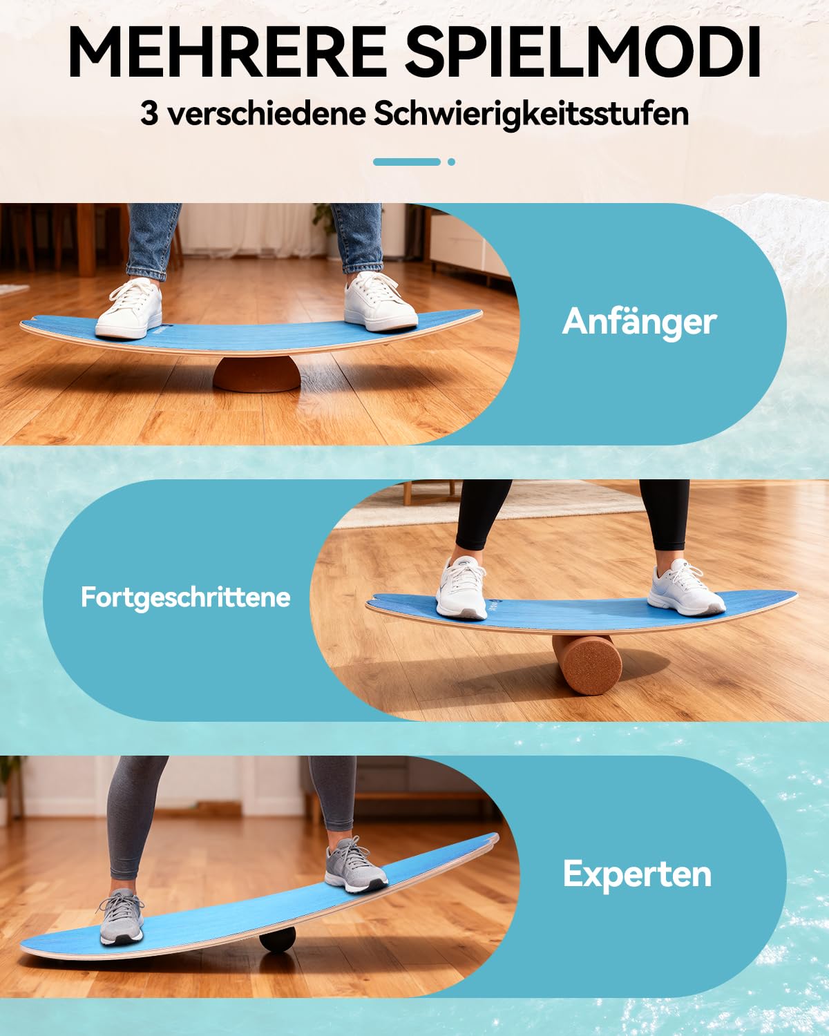 Balance Board Erwachsene | Rutschfeste Oberfläche & Rocker Shape | Surf Balanceboards für Surf Core-Training, Fitness, Reha & Koordination,inkl. Rolle, Halbkugel und Balance Ball