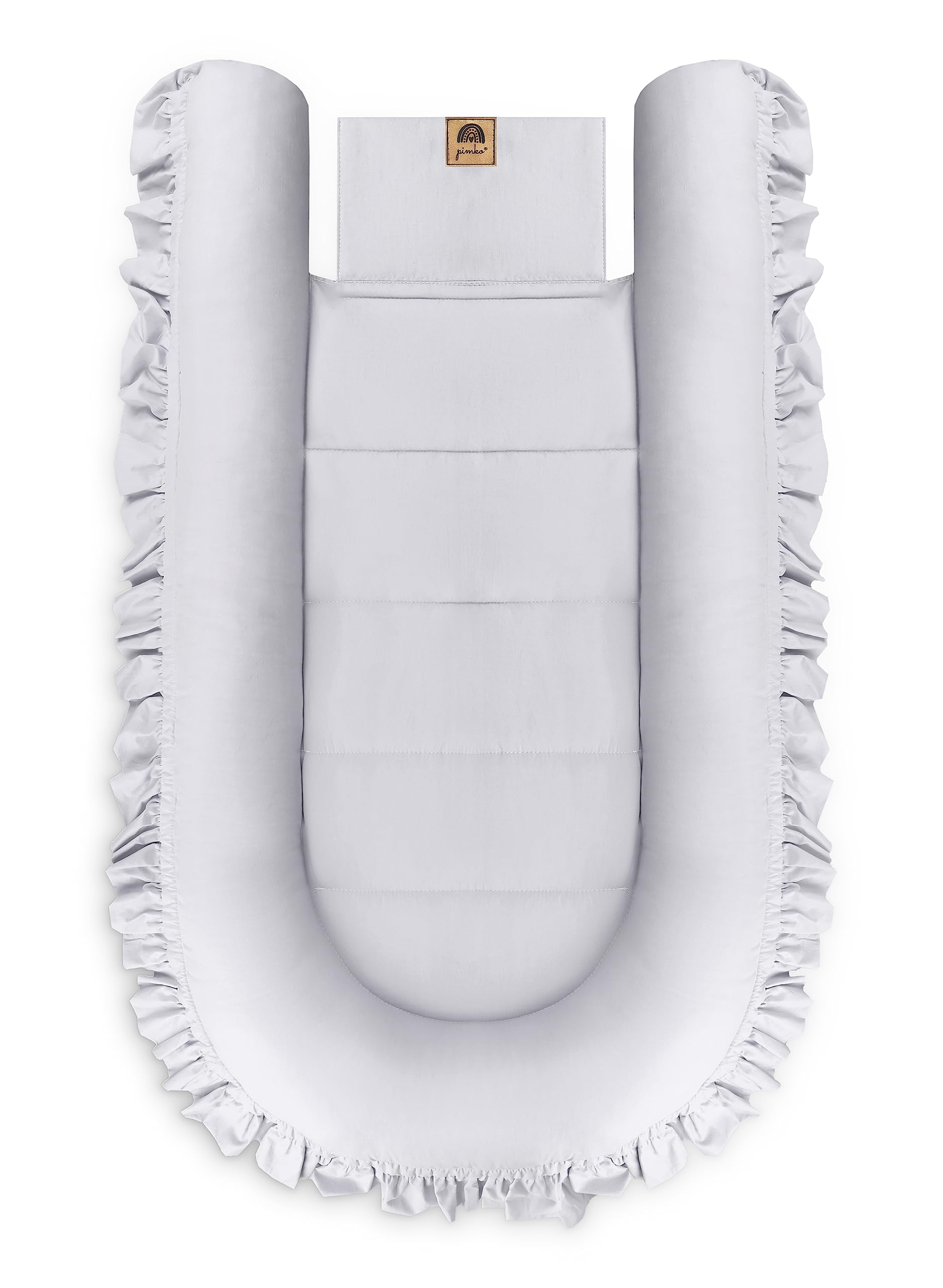 PIMKO Nido de bebé con volantes para bebé, capullo para bebés y recién nacidos, 100% algodón, adecuado para el hogar, 55 x 90 cm (gris con solapa)