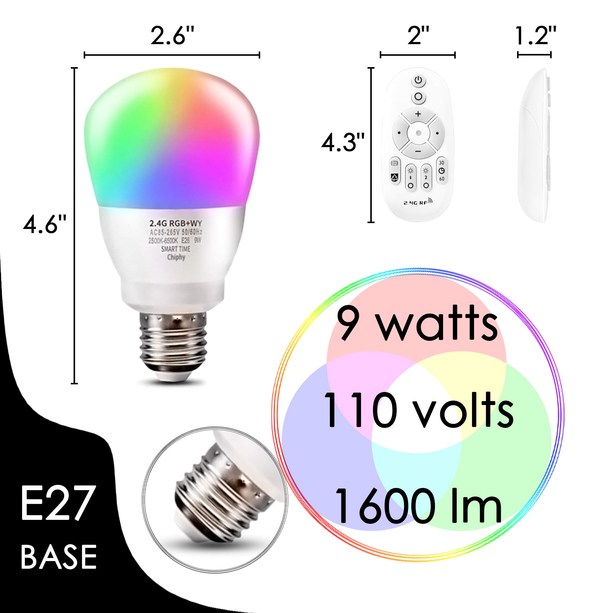 Amazon.co.jp : CHIPHY RGB LED電球、七色変換、10段階調光調色、9