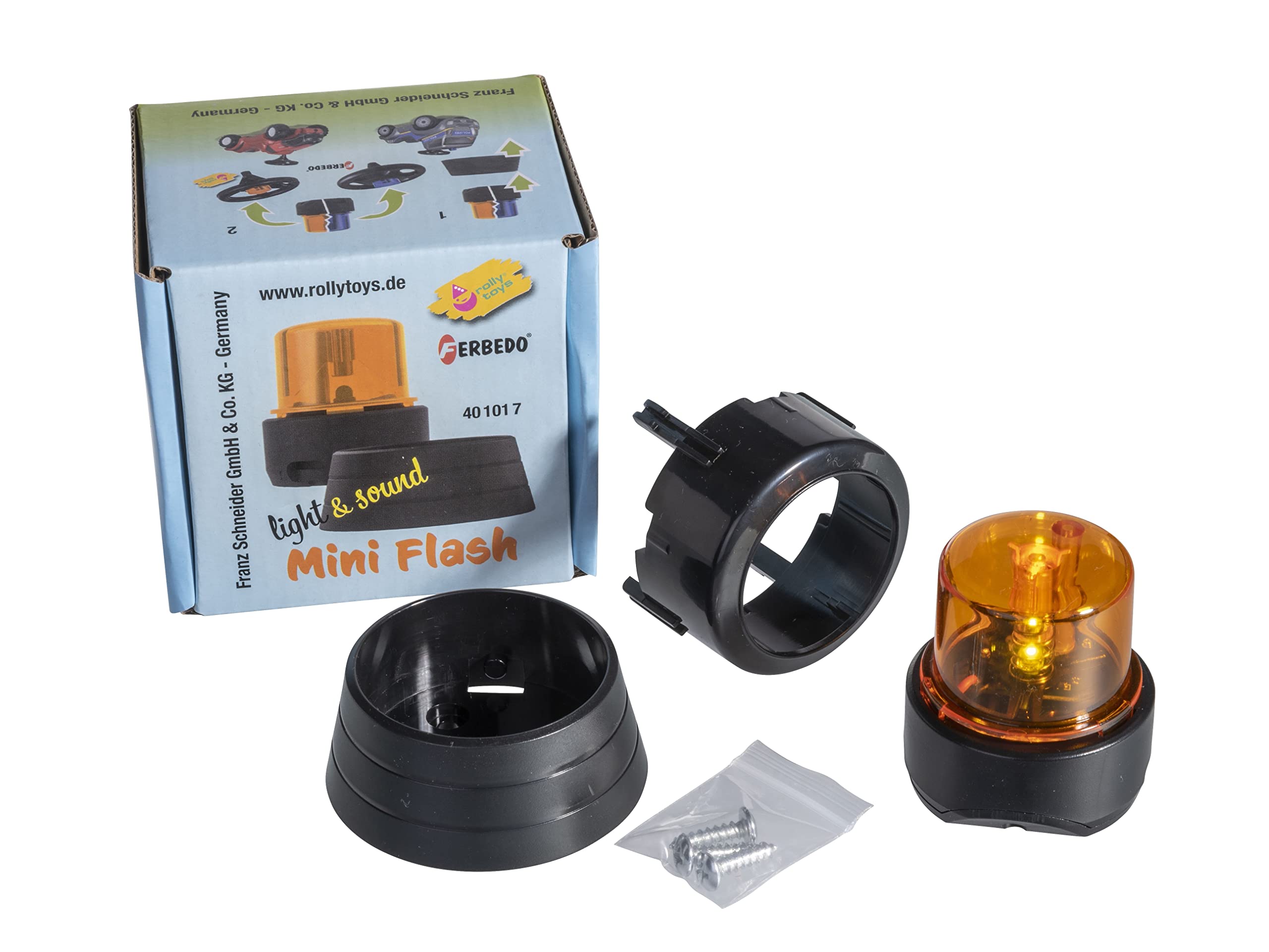 Ferbedo Flashlight 104017-Luce lampeggiante per passeggini e trattori a pedale, auto della polizia, Colore: arancione, 401017