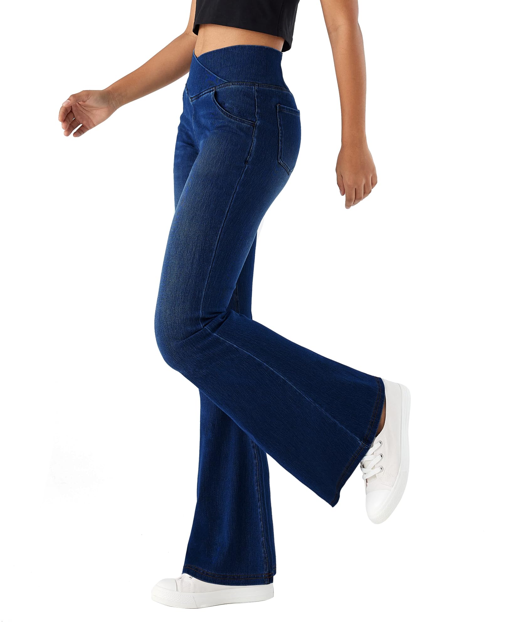 LaiEr Pantaloni Yoga Donna con Incrocio a V Vita Alta Controllo dell'anca Fitness Casual Skinny,Pantaloni da con Taglio a Zampa e Stampa Denim Leggings Fitness Svasati con Tasche Laterali