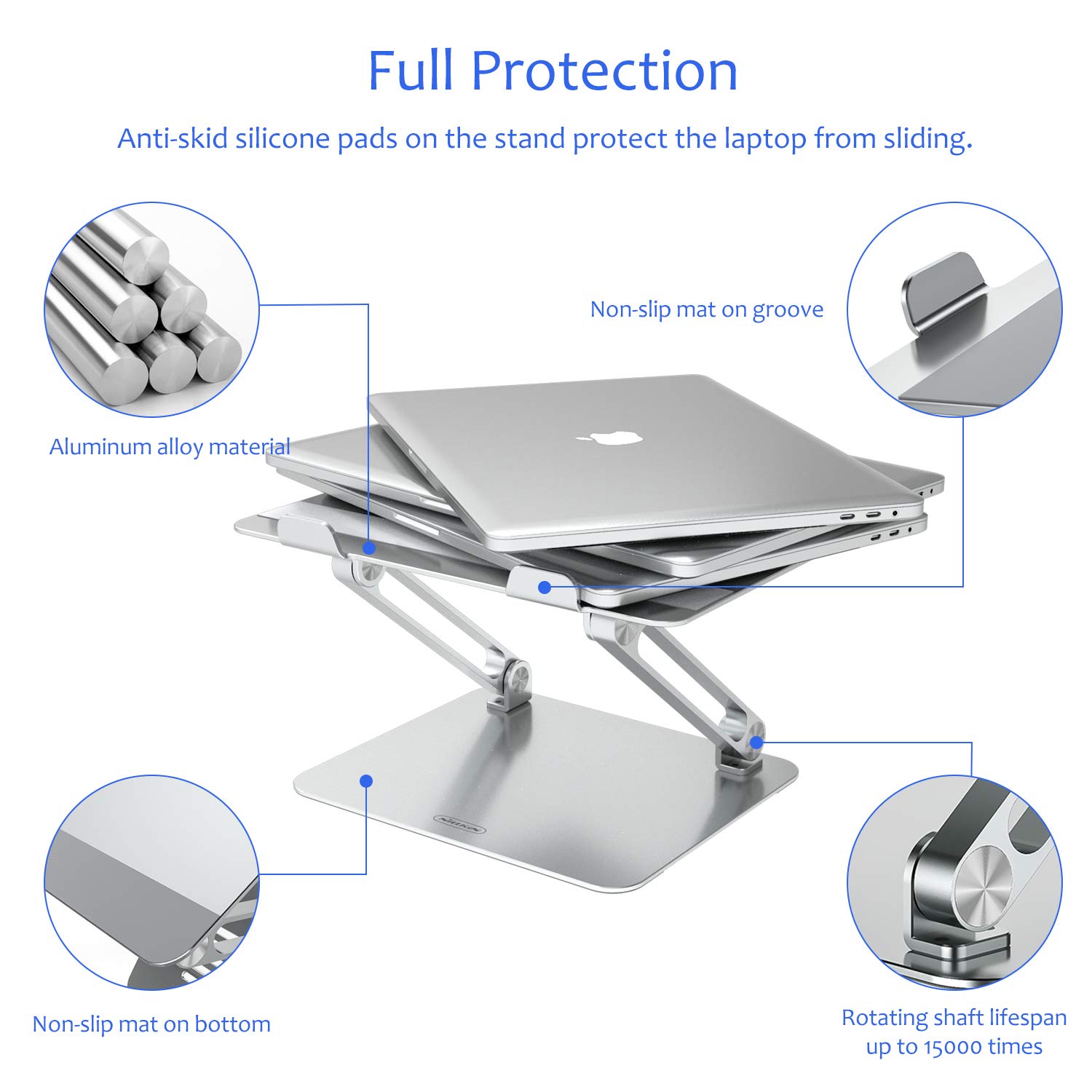 Nillkin - Supporto per computer portatile, con silicone antiscivolo e ganci protettivi, supporto regolabile da scrivania in alluminio per MacBook, Surface e altri notebook da 11 a 17 pollici