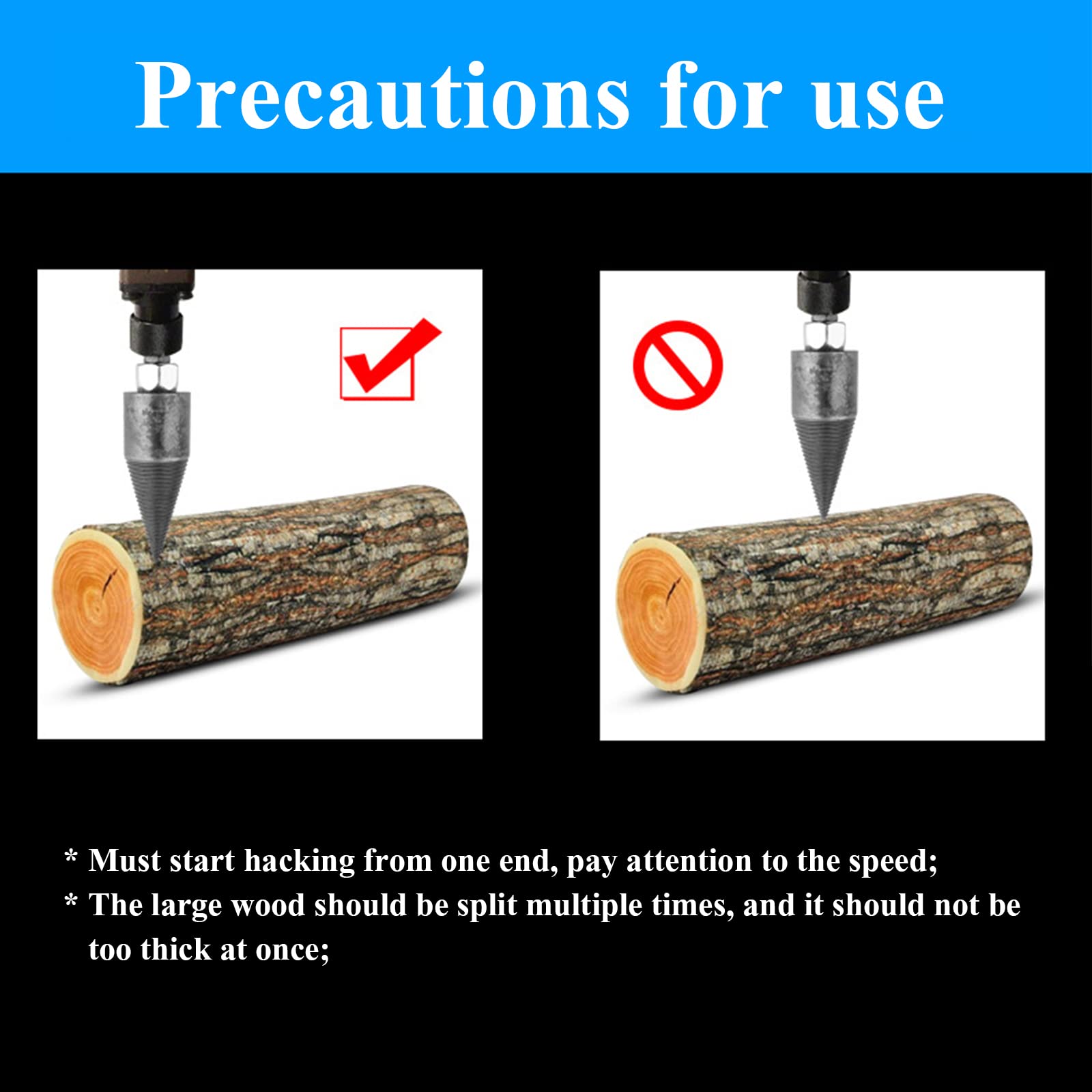 Set 4 Pezzi Punta Spaccalegna Per Trapano - Cono In Acciaio Per Legna Da Ardere, Con Manici - Foto 12