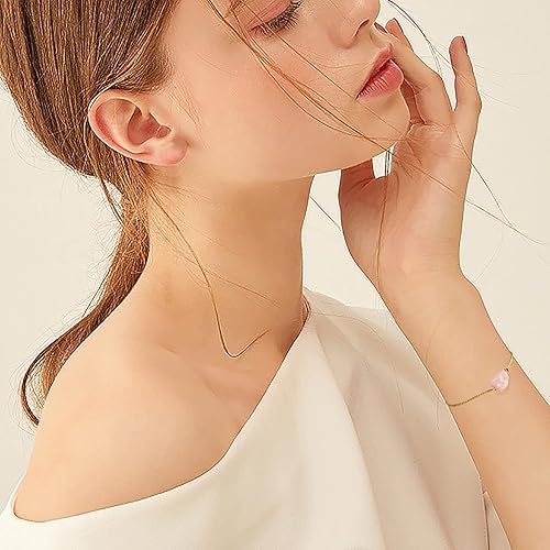 Miniatura 3 de Rose Quartz Bracelet - Natural Raw Stone Pendant Bracelet Spiritual for Women Healing Crystal Bracelets with 14K Gold Plated Chain Reiki Spiritual