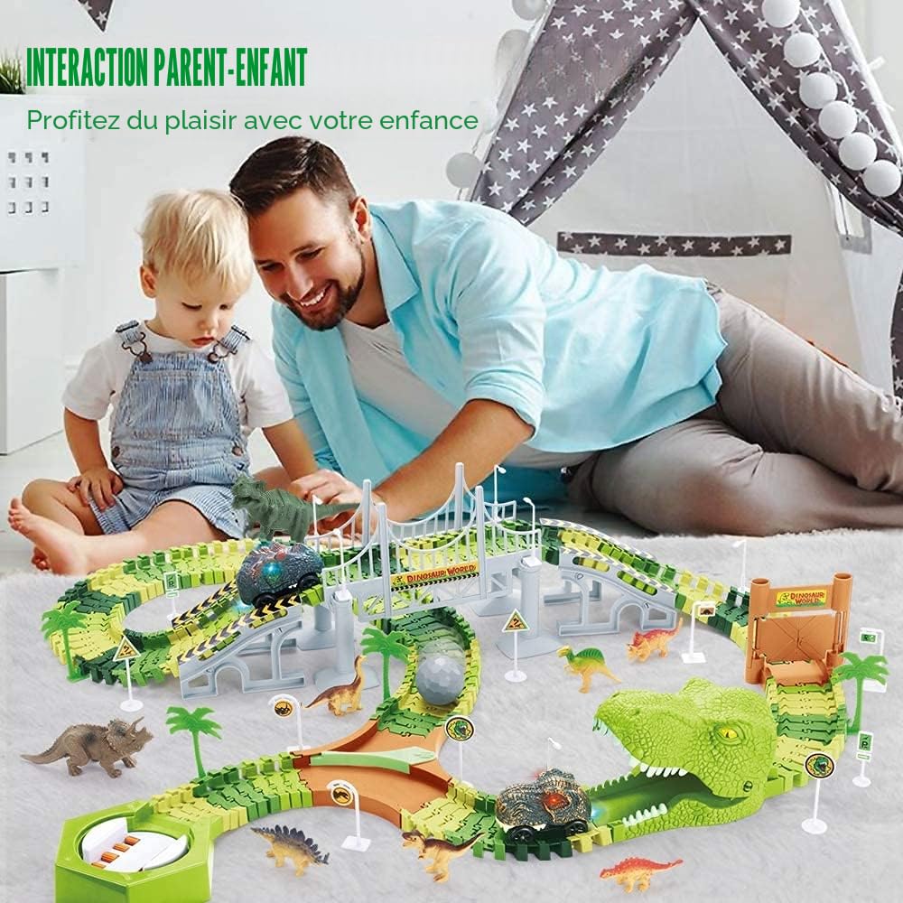 Mini Tudou Course Jouets Dinosaure 174 PCS Figurines de Dinosaures Voitures