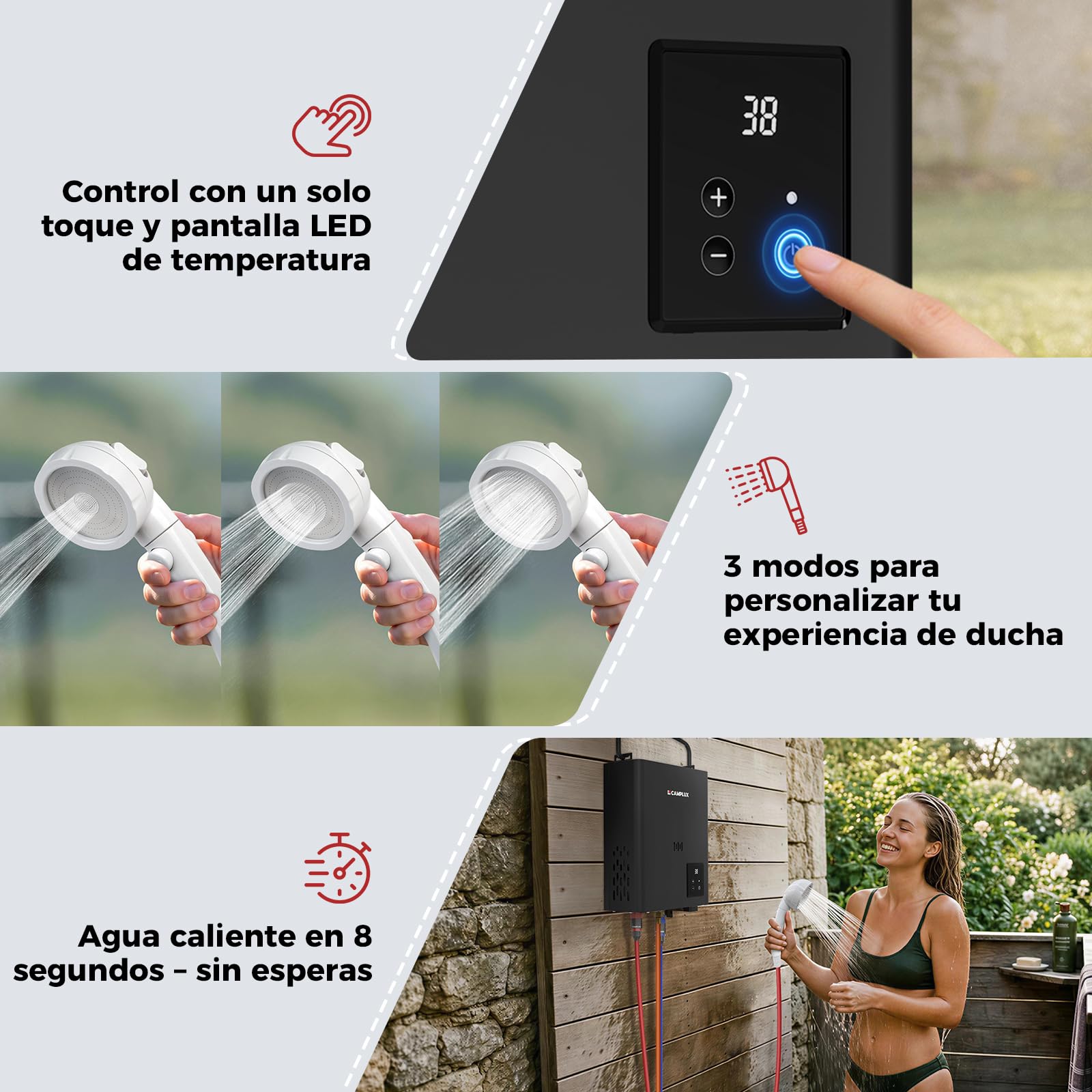 CAMPLUX Calentador de Agua a Gas para Exterior, Termostático, 5L, F5B Ultra