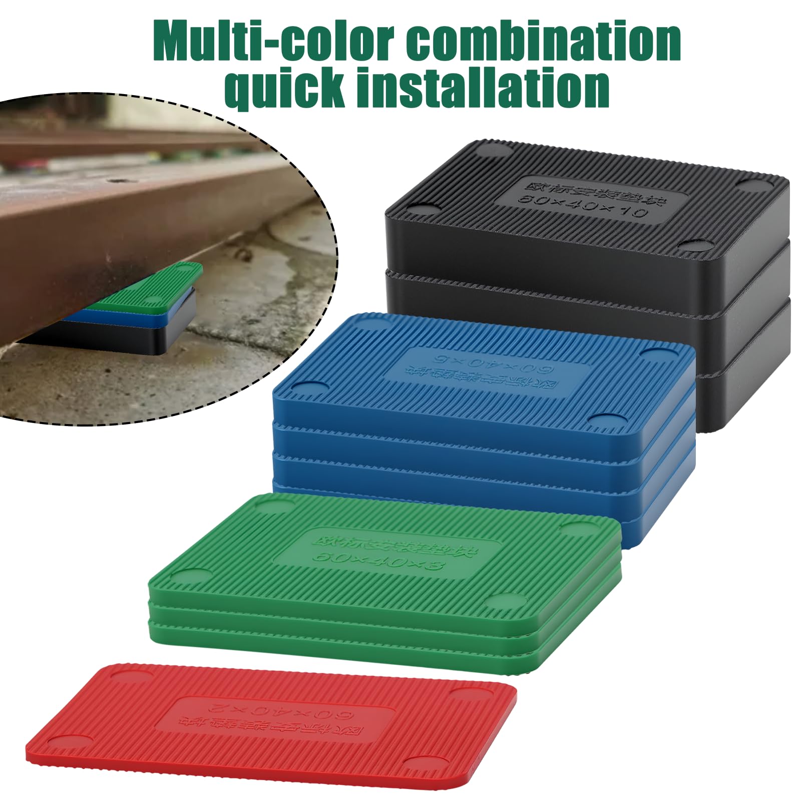 Mbsomnus 48 stuks onderlegplaten, kunststof, 60 x 40 mm, afstandhouders, kunststof, meerkleurige beglazingsblokken, 2 mm/3 mm/5 mm/10 mm, compensatieplaten voor terrassen, plafonds, glazen gevels