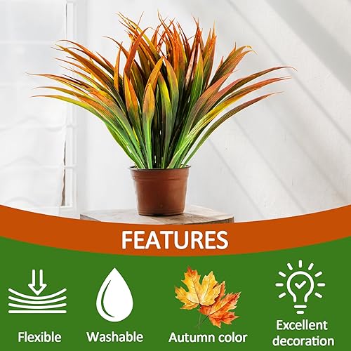 Miniatura 3 de MAQIHAN 6 plantas de césped artificial al aire libre  Decoración de césped sintético, plantas artificiales resistentes a los rayos UV, plantas de