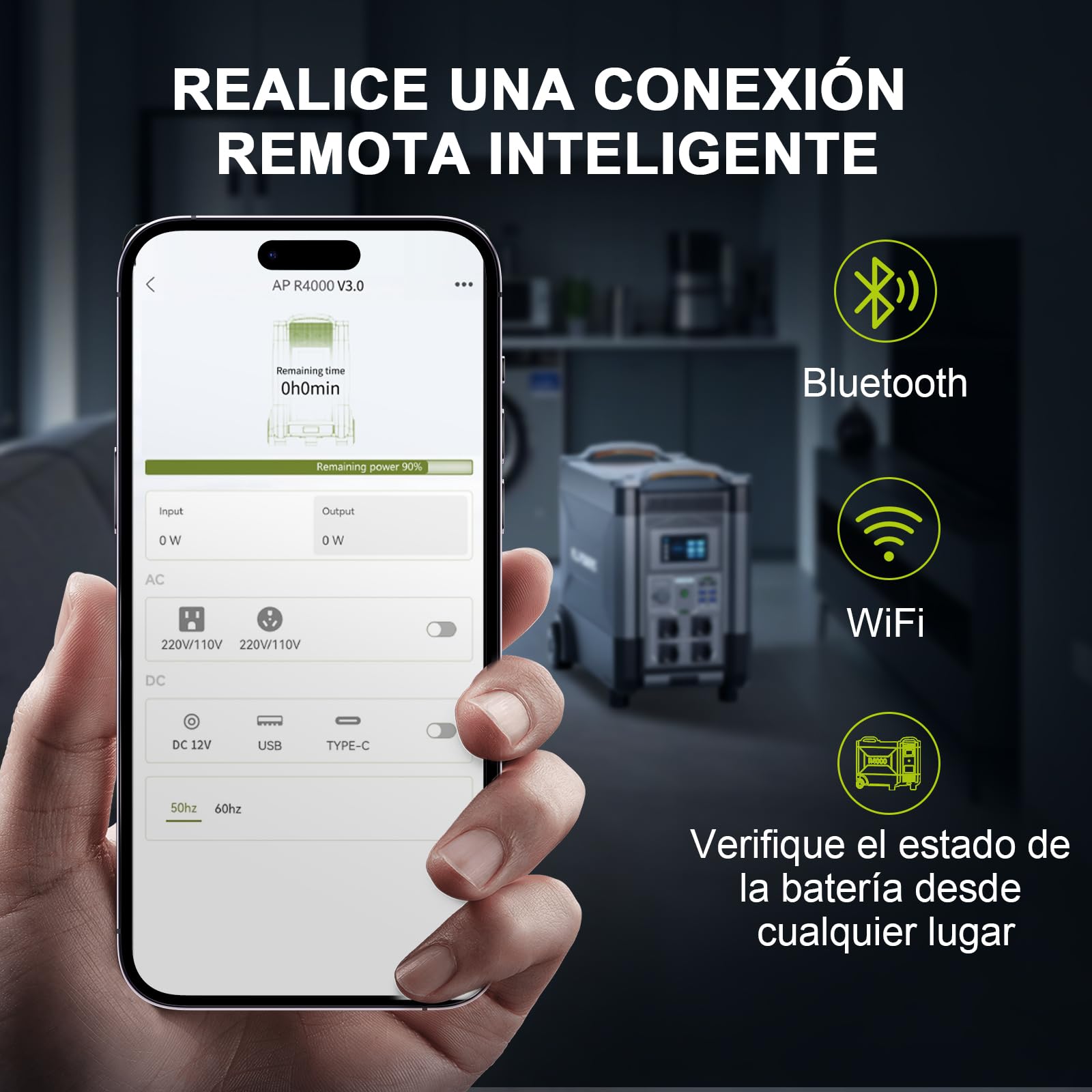 ALLPOWERS Estacion de Energia Portatil R4000, Ampliable Hasta 12,96 kwh, 3456Wh(Pico 6000W)Generador Solar con Batería LiFePo4, 4×4000W Tomas de CA, Carga Rápida de 1,2H para hogar camping emergencias