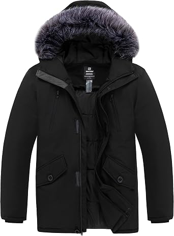 Wantdo Mens Winter Jacket Thicken Parka Coat Winter Warm Puffer Jacket with Hood