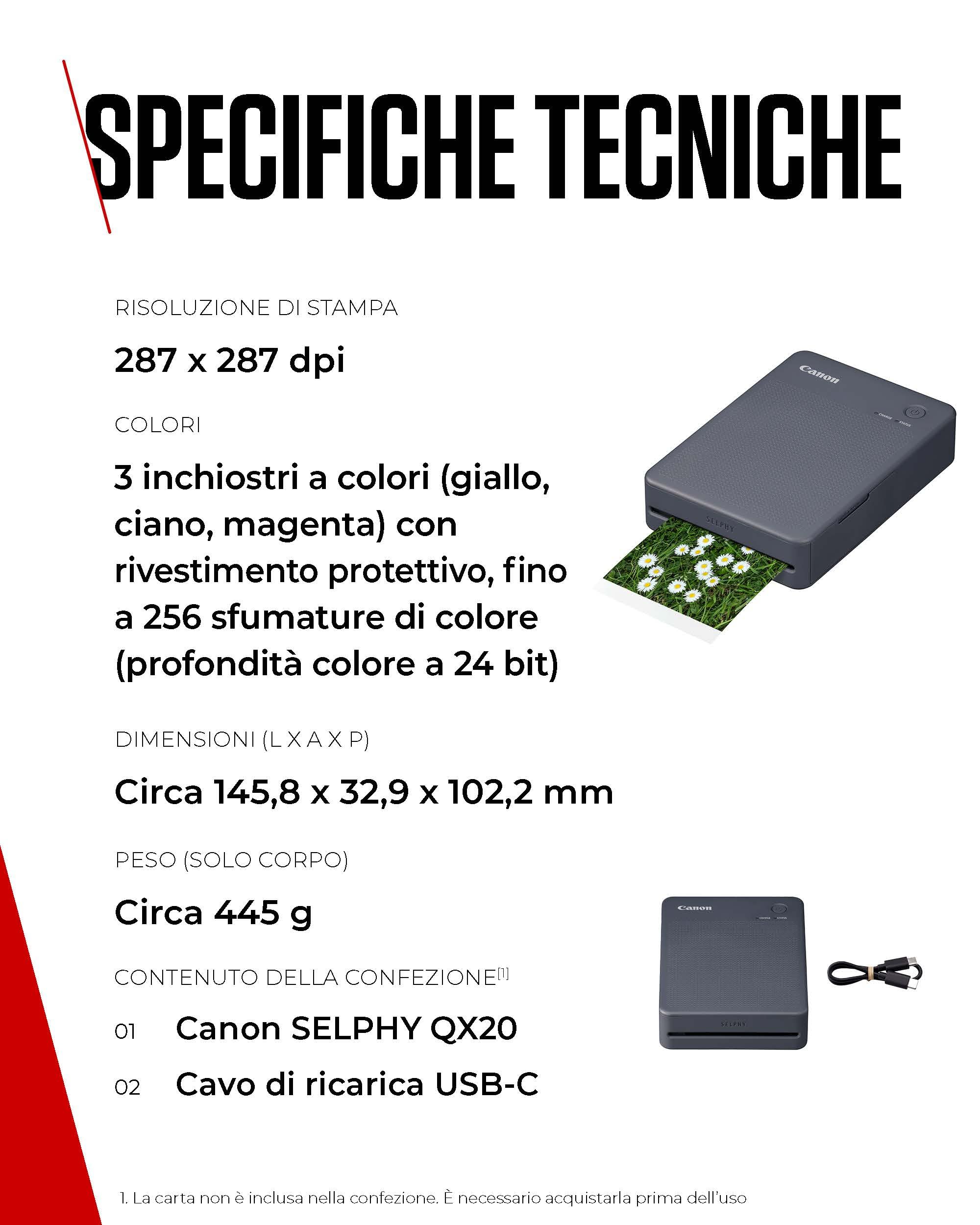 Canon SELPHY QX20 przenośna drukarka do zdjęć Wi-Fi sublimacja 2 formaty naklejki USB-C czarny