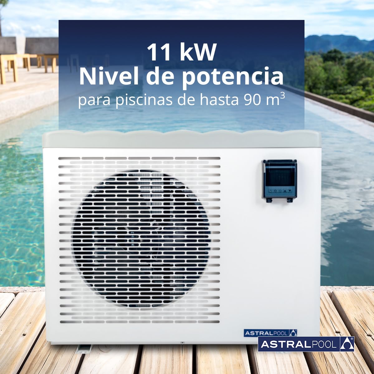 Eco Elyo-15 76661 Bomba de calor para piscina - Calentador de piscina - Temperatura ideal del agua - 6 niveles de potencia - Calefacción silenciosa y ahorro de energía - 11 kW - Astralpool