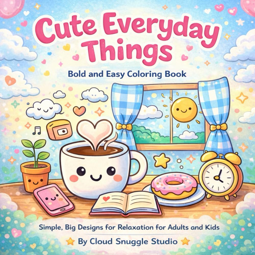 Cute Everyday Things Coloring Book: Bold and Easy Coloring Book with Simple Big Designs for Relaxation and Fun for Adults and Kids (Cloud Snuggle Studio Cozy Coloring Series for Adults & Children)