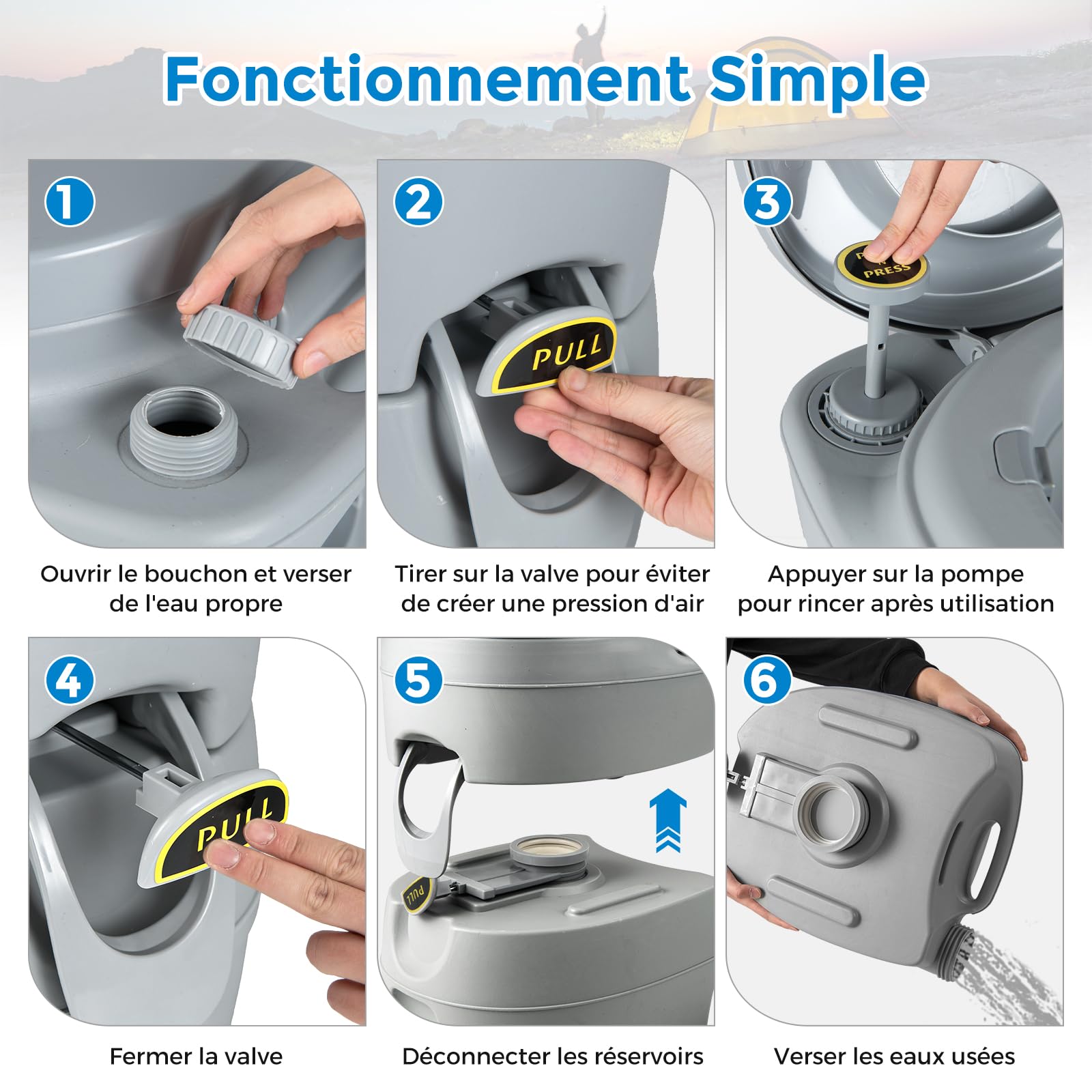 COSTWAY Toilette Portable avec Réservoir d'Eaux Usées Détachable de 20 L, Toilette Mobile avec Siège Étanche Pompe de Chasse, Toilette de Camping pour Voyage Pêche Bateau