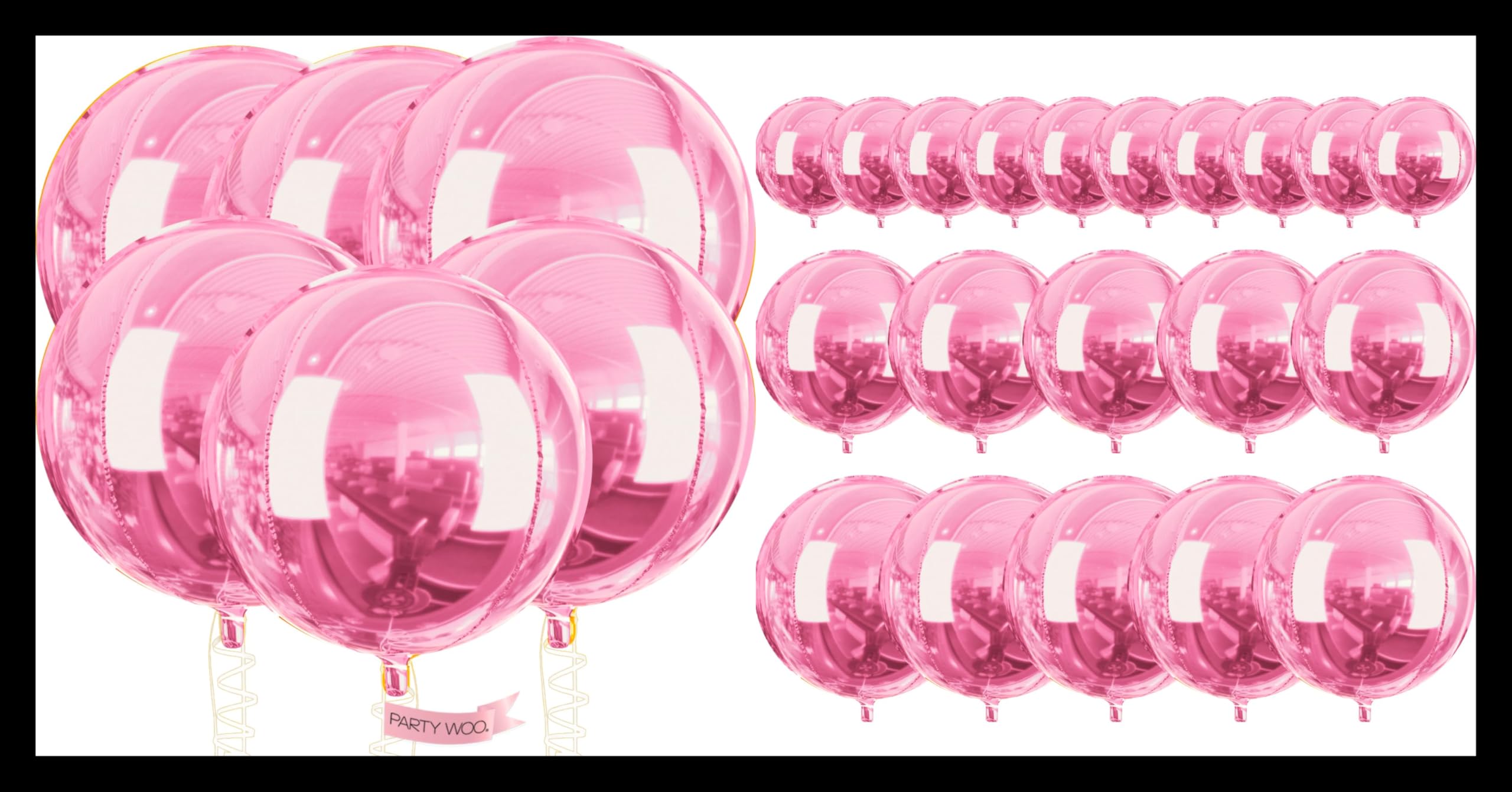 PartyWoo Pink Foil Balloons 26 pcs 22 15 10 Inch Large Round Black and Silver 4D Mylar Balloons and Ribbon for Graduation Baby Shower Gender Reveal Wedding Birthday Party Decorations