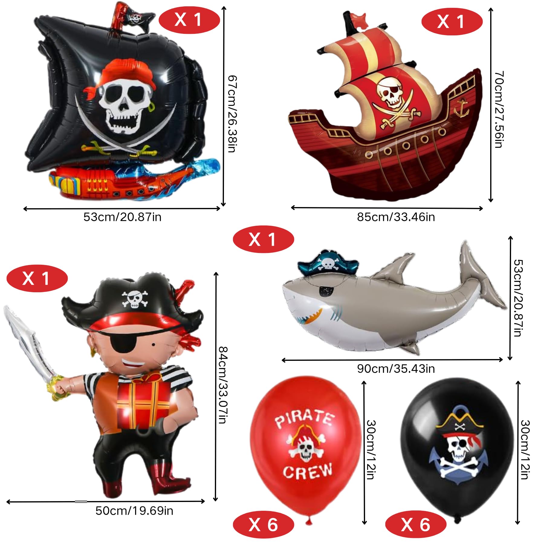 Set de décoration pour anniversaire pirate, 80 pièces - Vaisselle de fête pirate avec grand ballon en feuille pirate, kit d'accessoires de fête, décoration de fête pirate, assiettes en carton pirate