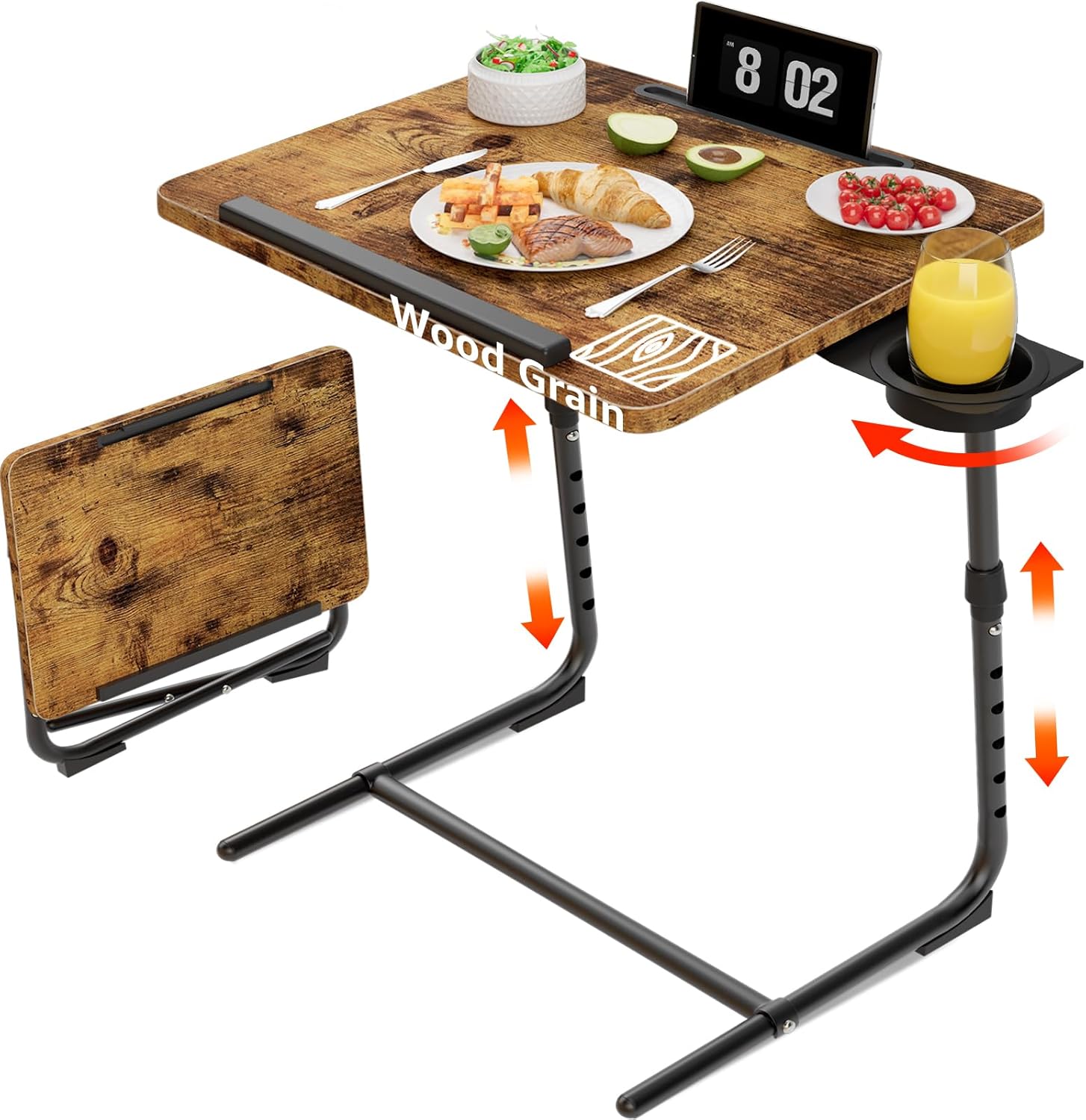 Folding TV Tray Adjustable Dinner - Trays for Eating On Couch Wooden Tables Mate Stand Foldable Desk with Cup Holder Portable Rustic 1
