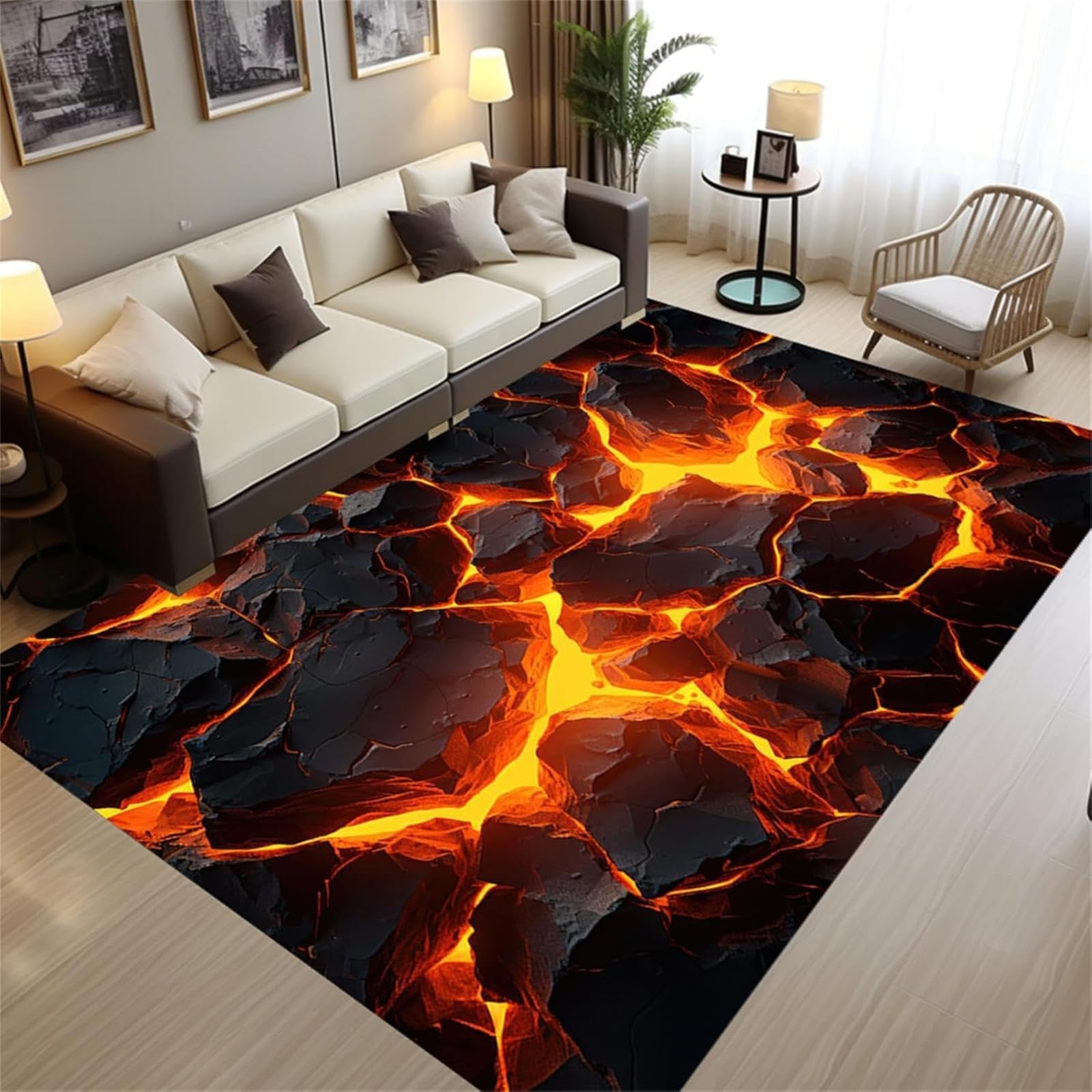 Teppich für Schlafzimmer, optische Täuschung, Lava-Teppich, rutschfest Teppich, 3D-Teppich für Wohnzimmer, Spielzimmer 90x120cm Carpet