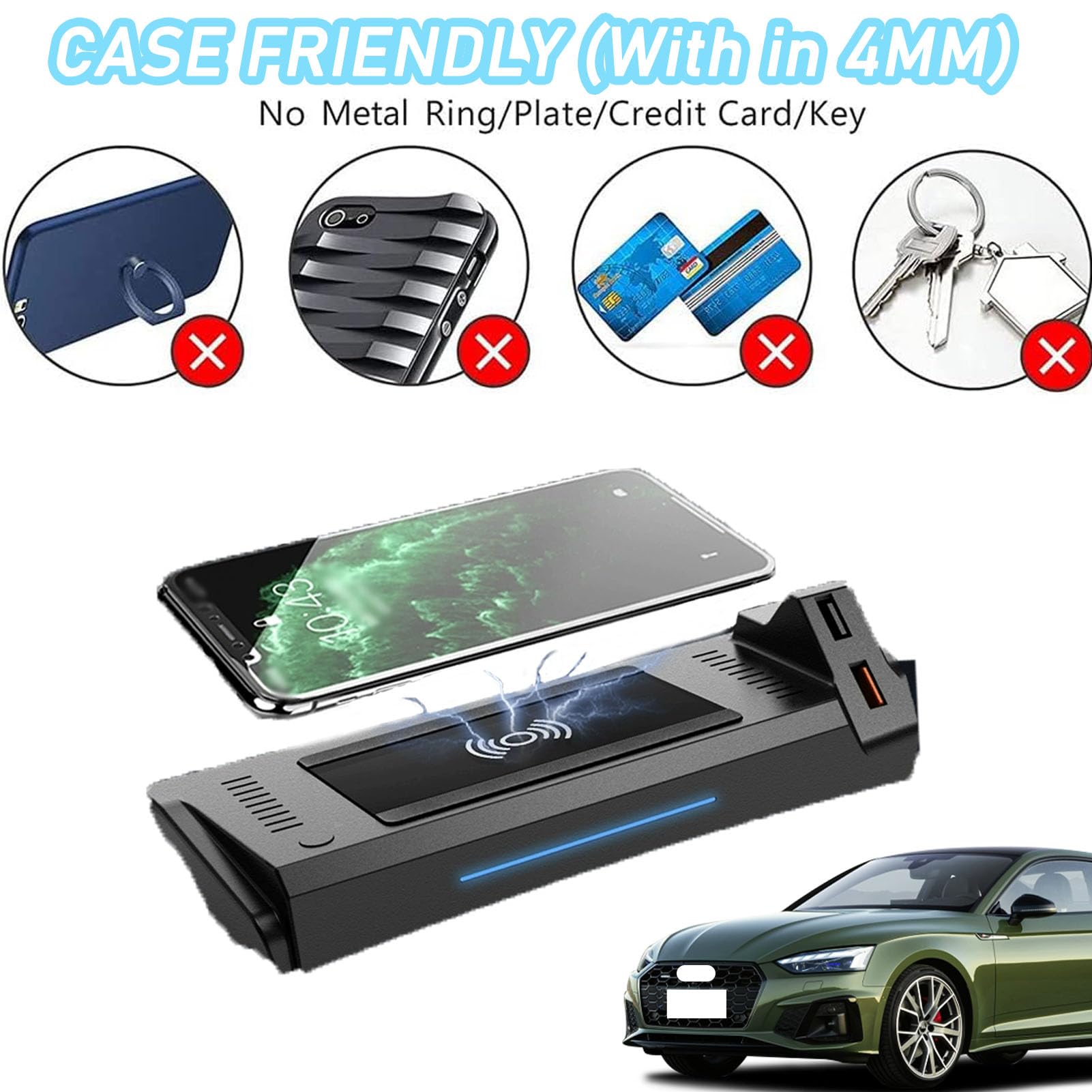 Caricabatterie Wireless per Auto per A4/S4/Rs4/A5/S5/Rs5 Tutti i Modelli Accessorio con Ricarica Rapida Wireless da 15 W, Regalo per la Famiglia