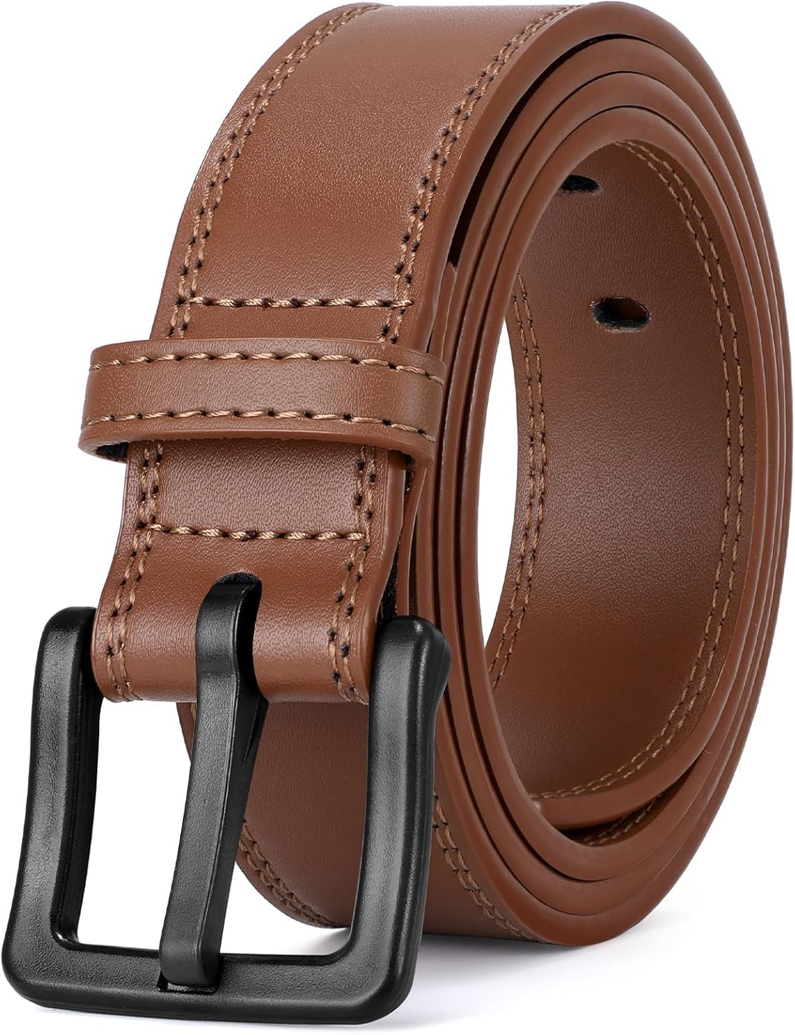 XZQTIVE Men’s Metal Free Belt Hypoallergenic Leather Belts For Jeans Dress Nickle Free TSA Belt With Black Buckle