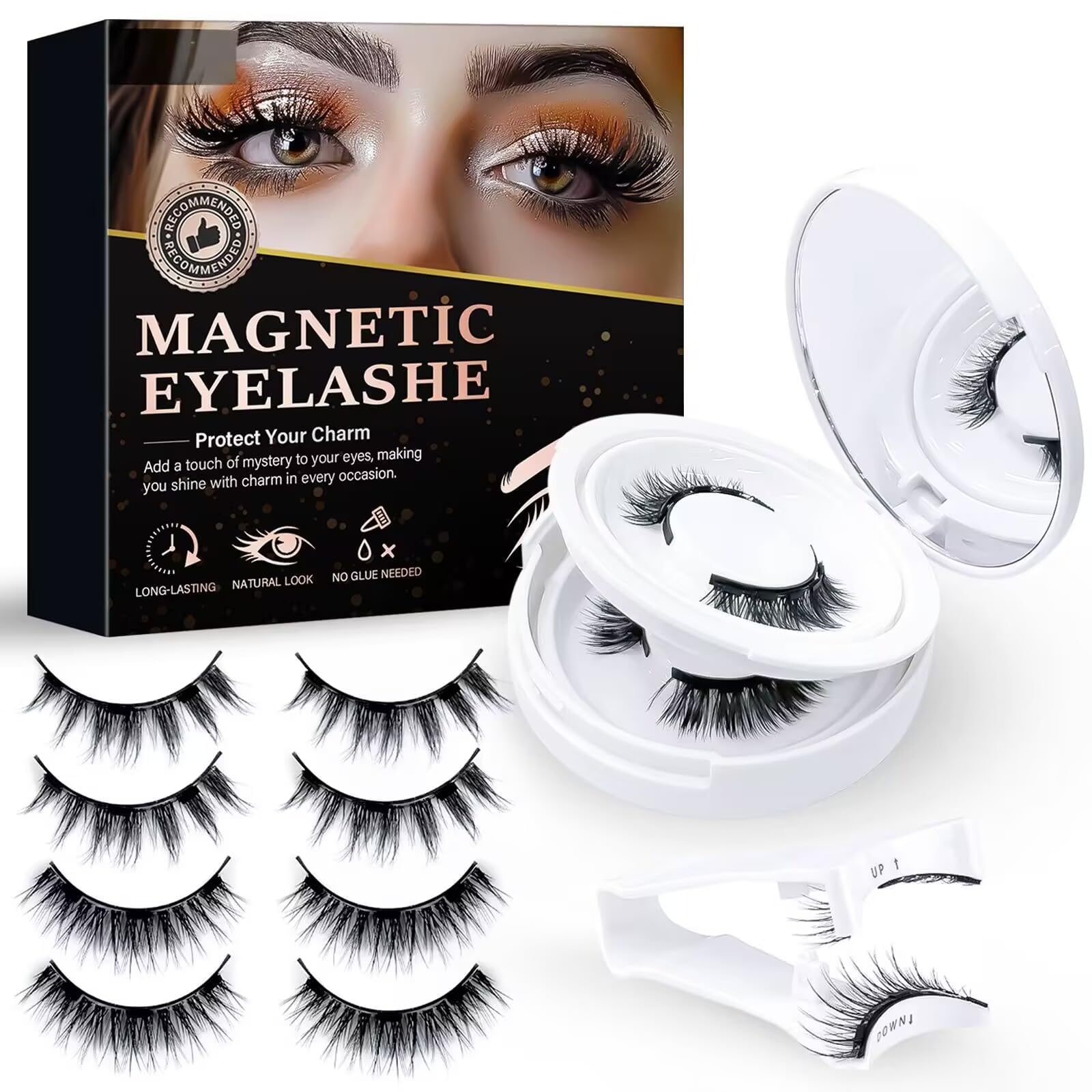 Magnetic Eyelashes Effectively Natural Look False Lashes without Eyeliner Light Weight Waterproof Magnetic Eyelashes No Glue-Black
