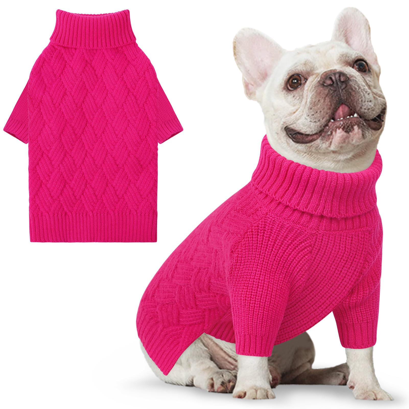 AOFITEE Dackel Pullover Hundepullover Winter Warm Hundepulli mit Beinen Rollkragen Strickpullover Hundemantel, Fleece Weihnachten Sweater für Kleine Mittelgroße Große Hund, Rosered XS