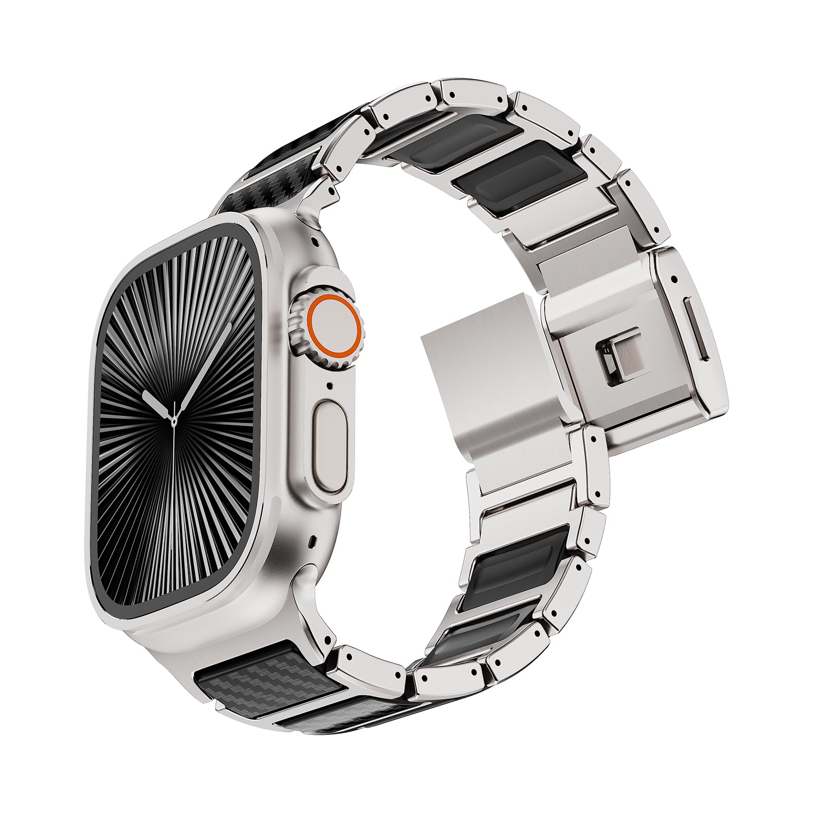 Magnetisches Titanband, kompatibel mit Apple Watch Ultra 3, 2, 1, Serie 11, 10, 9, 8, 7 SE, Premium-Armband aus zwei Materialien, für Herren Business und Sport, kompatibel mit Modellen mit 44 mm, 45