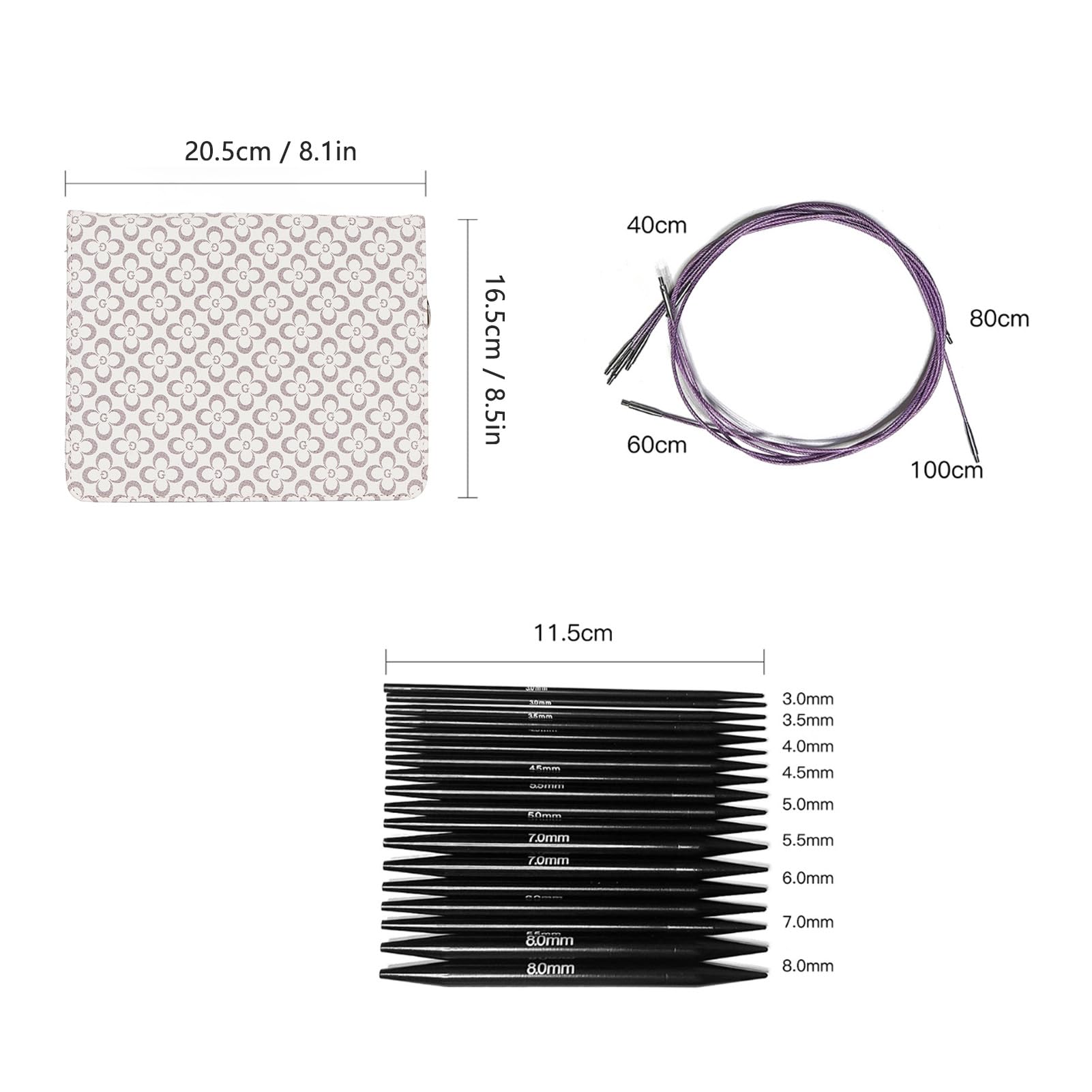 Set di Ferri Circolari Intercambiabili da 32 Pezzi, Set di Ferri Circolari Ergonomici Intercambiabili da 3 a 6 Mm con per Principianti, Regali per Mamma, Nonna,