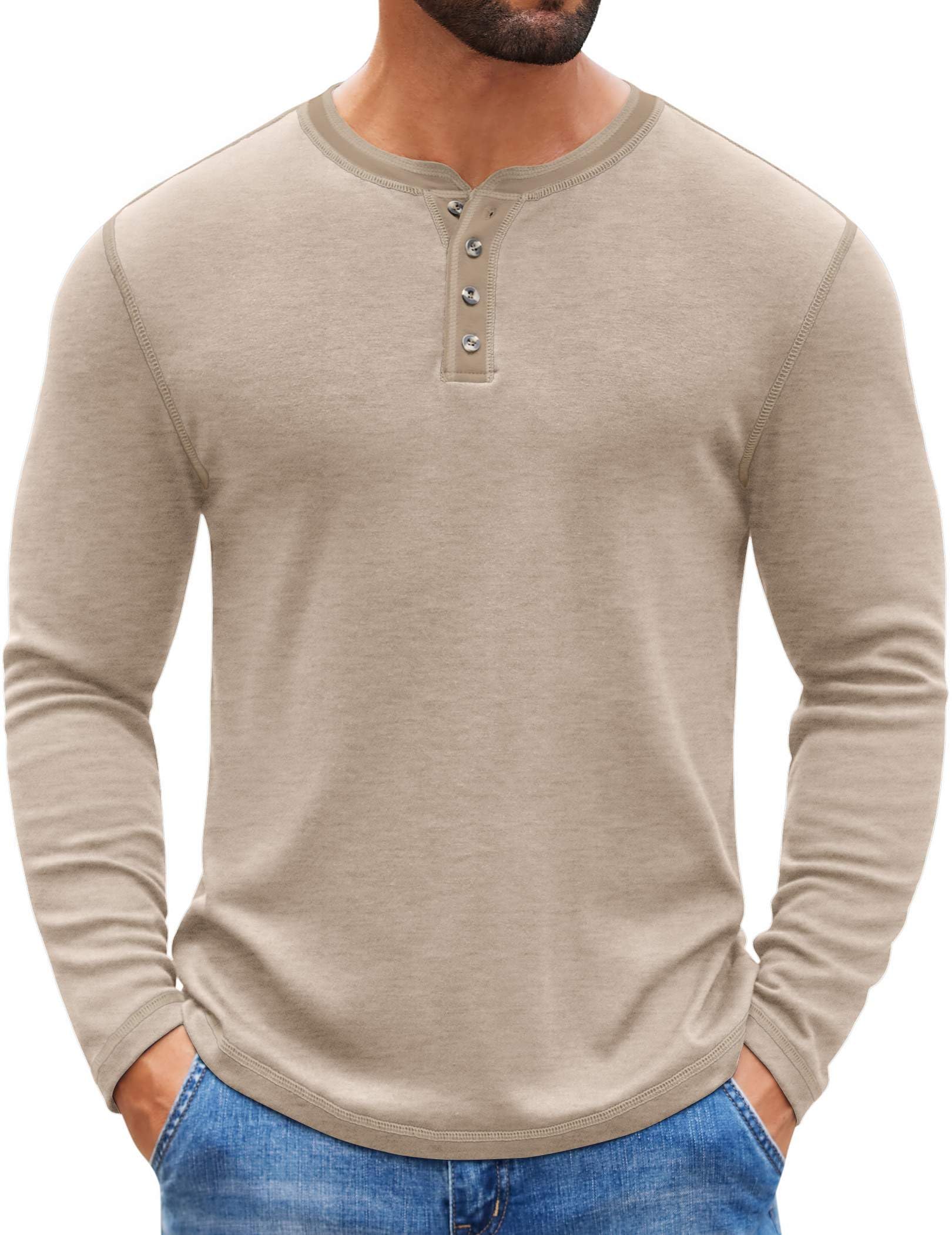 COOFANDY Mens Henley Shirts Long Sleeve Button T-Shirt Casual Pullover Basic Tee