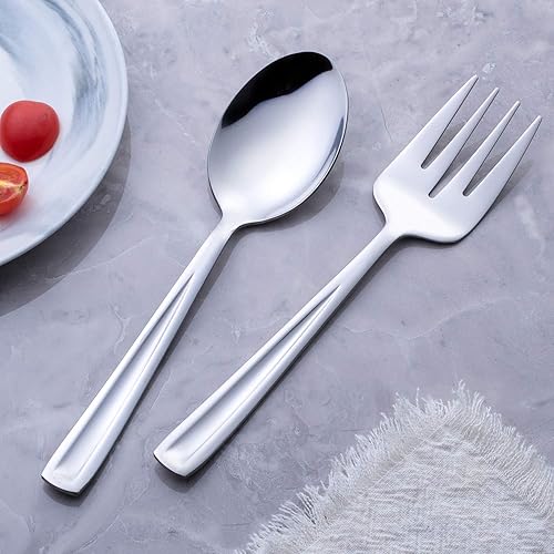 Miniatura 2 de GoGeiLi Juego de cuchara de servir y tenedor de acero inoxidable, incluye 3 cucharas grandes para servir y 3 tenedores de servir, juego de