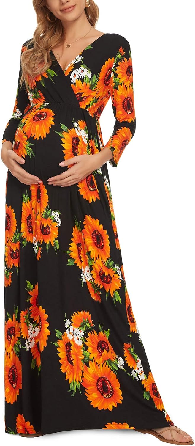 Xpenyo Women Casual Maternity Maxi Dress Plus Size Baby Shower Pregnancy Dresses: Clothing