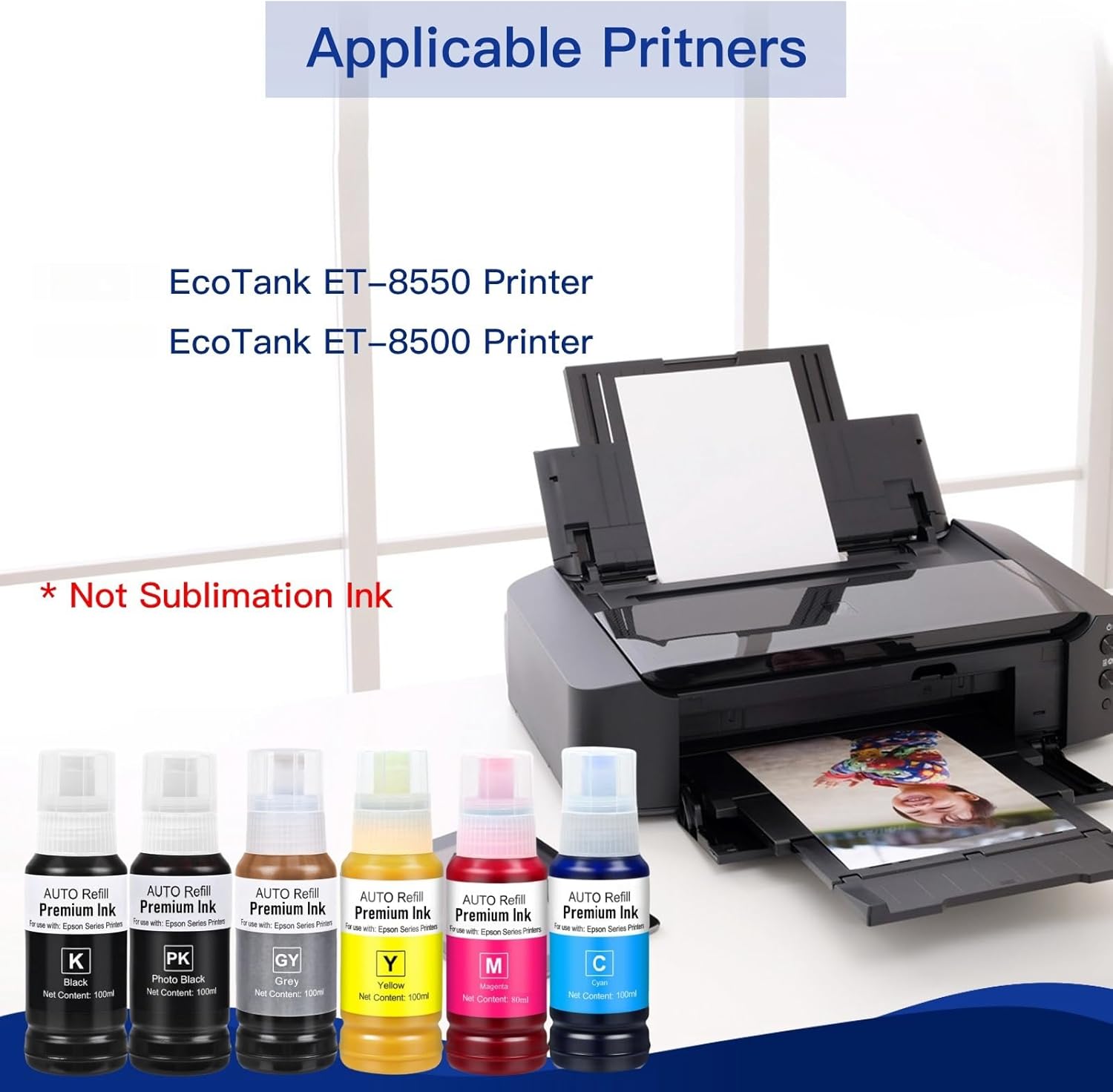 552 Ink Refill Bottles Use for EcoTank Photo ET-8550, EcoTank Photo ET-8500（BK PBK C M Y GY, 600ml）