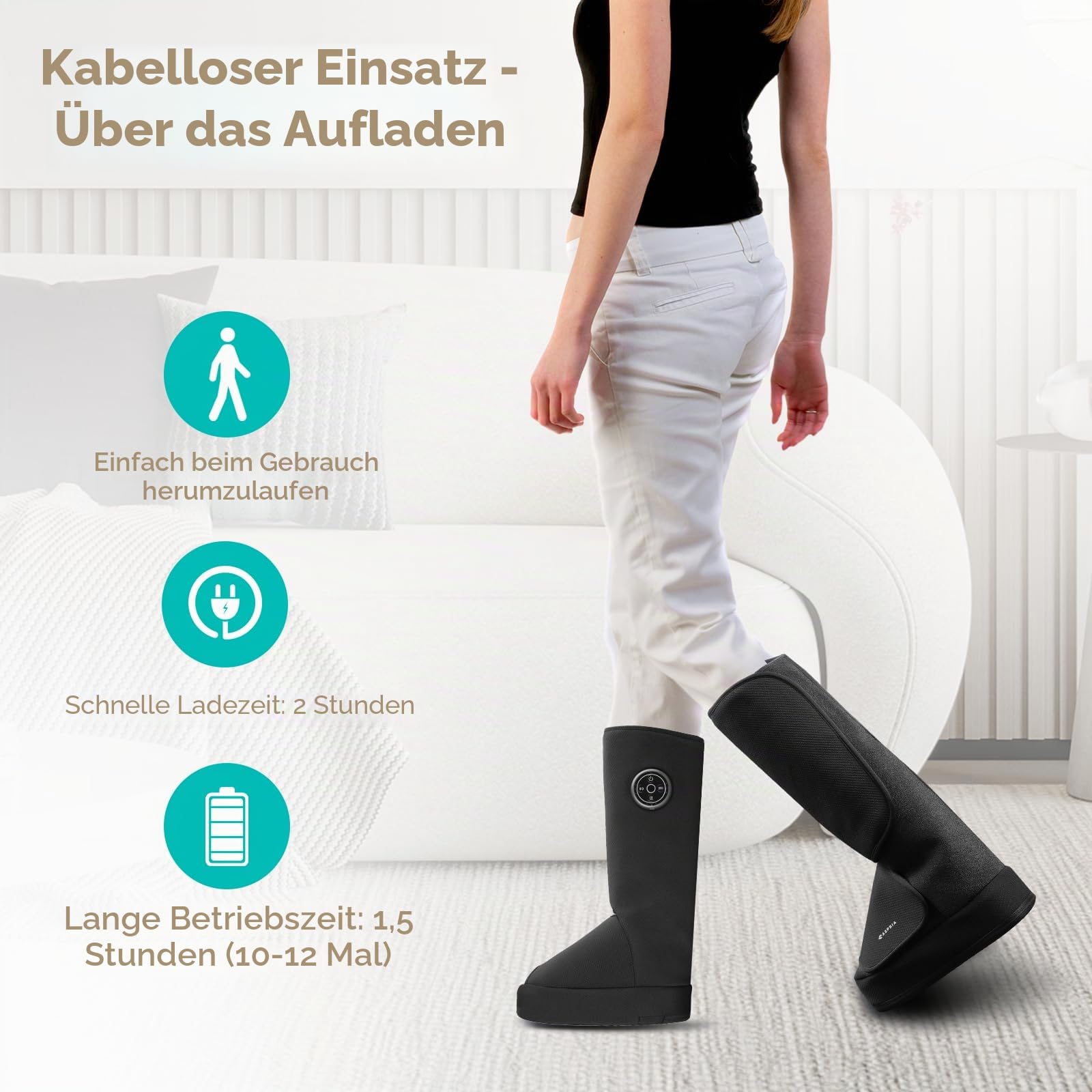 Fußmassagegerät, 2-in-1-Waden-Fuß-Massagegerät mit Luftkompression, Vibration und Wärmetherapie, Bein-Fuß-Massage-Stiefel für geschwollene Beine, Ödeme, kabelloses Design (Schwarz)