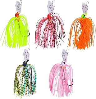 Lot de 5 leurres de pêche Spinnerbait multicolores Buzzbait Spinnerbait Jigs 8 cm Lot de 10 g de leurres de pêche pour eau douce, eau salée, perche, truite, brochet, sandre