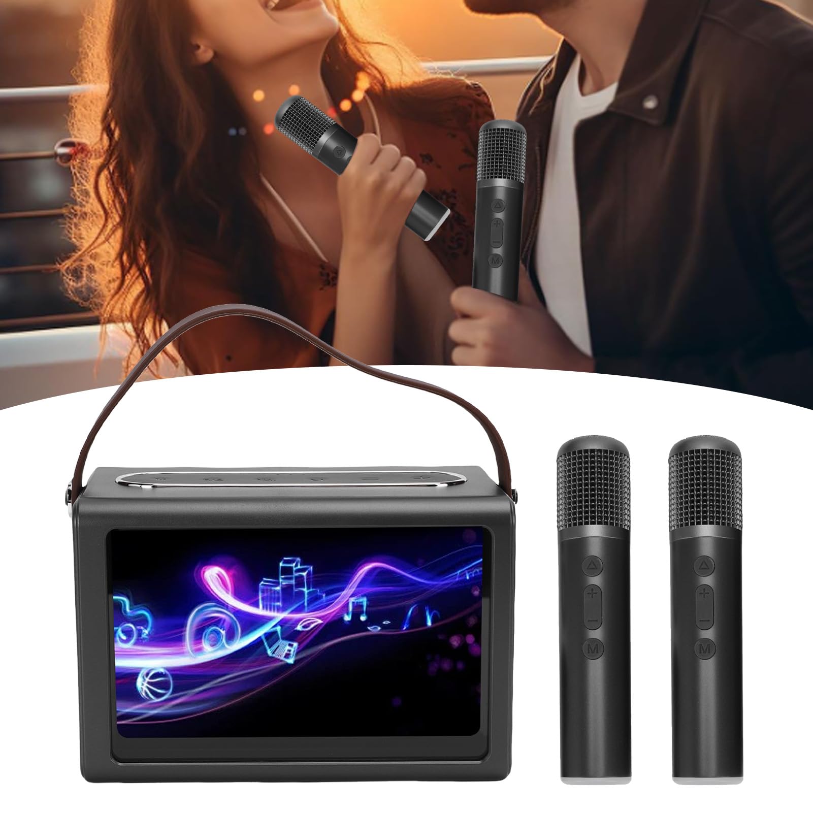 Generic Macchina per Karaoke, Karaoke Portatile WiFi 5.4 con 2 Microfoni Wireless e Display per Testi da 8 Pollici per Riunioni di Famiglia e attività All'aperto