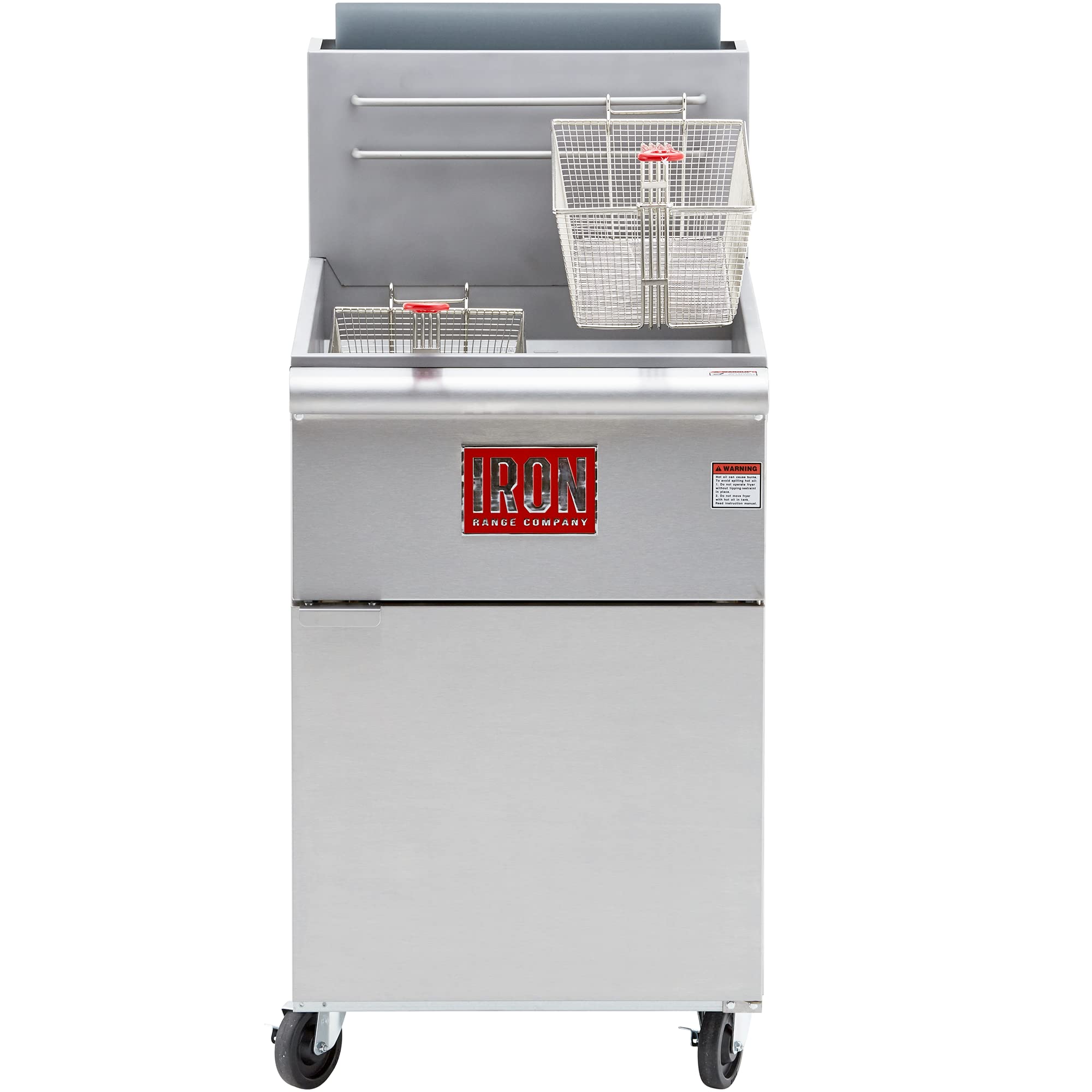 Iron Range IRF-75 75 lb. Commercial Free Standing Natural Gas Floor Fryer, Stainless Steel, Dual Baskets, 30,000 BTU, Built-in Flue Deflector, Cool Zone, for Restaurants, Bars, and Pizzerias