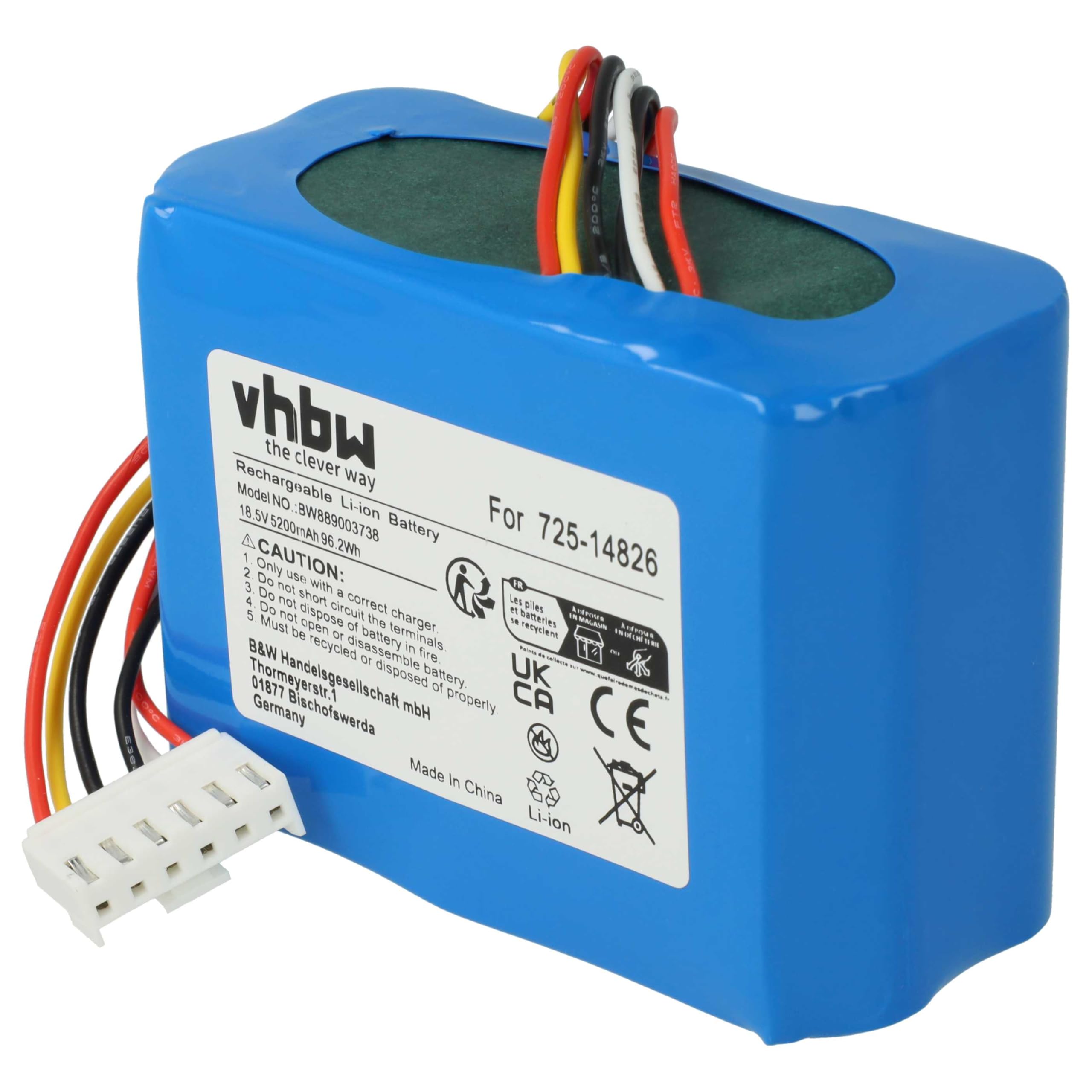 vhbw Batterie Remplacement pour Robomow 725-18426, 753-11203, 753-11204, 725-14826 725-14827 pour Robot Tondeuse (5200mAh, 18,5V, Li-ION)