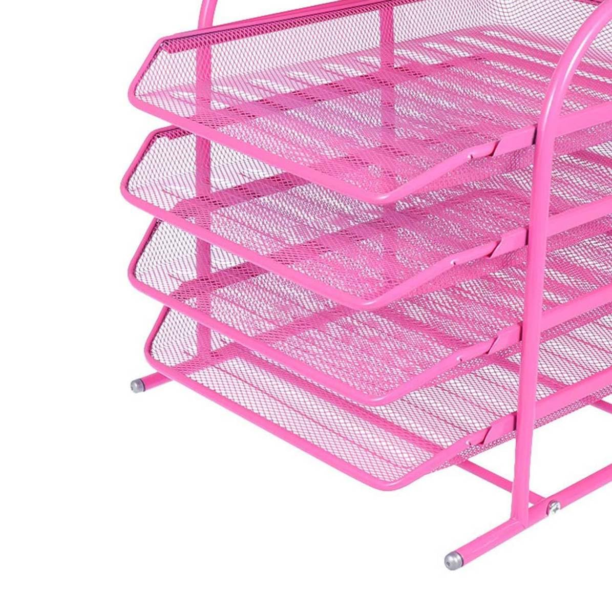 Balacoo Organizador de Archivos de Hierro de 4 Capas para Escritorio Rosa