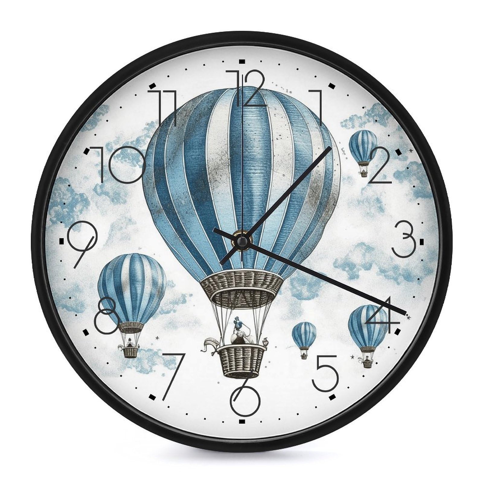 Horloge murale moderne bleu montgolfière pour décorer une chambre d'enfant et salon