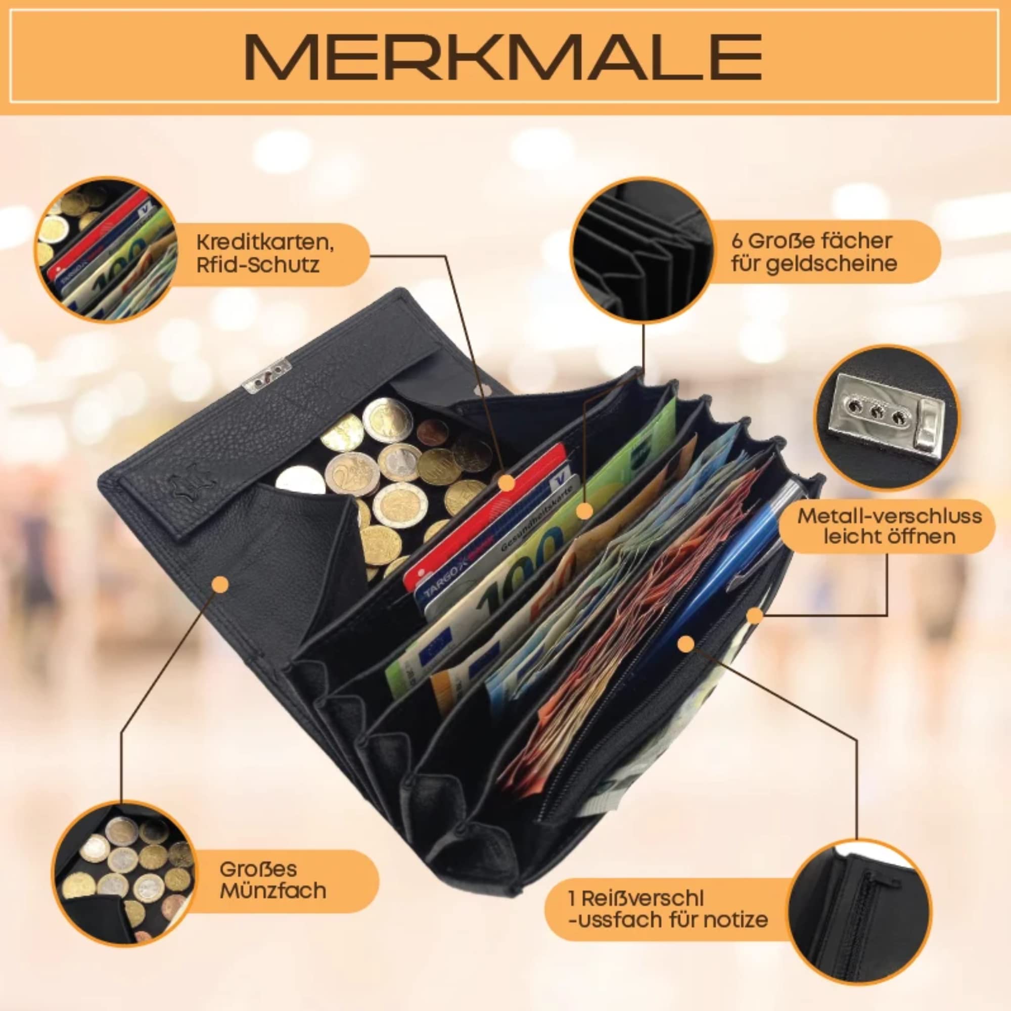 Cartera de camarero de alta calidad, 100 % piel de búfalo de agua, suave, protección RFID, cartera profesional de camarero, monedero negro, monedero para taxi, monedero unisex para camareros