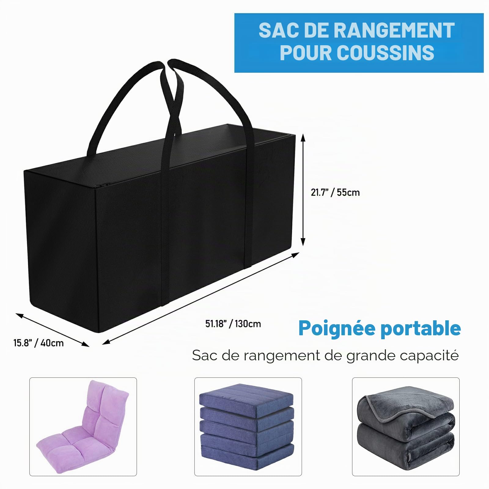 Sac de Rangement, Taille XXL, pour Coussins de Jardin, imperméable, Sac de Transport, Robuste, Oxford 600D, pour Coussins de Jardin, Sapin de Noël (130 x 40 x 55 cm)…