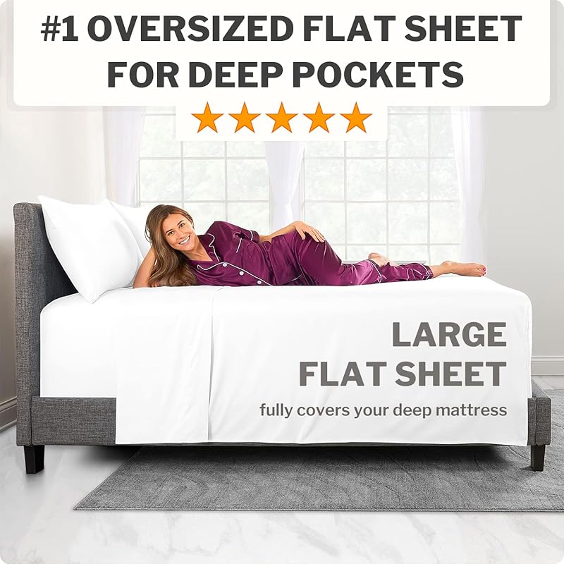 Extra Deep Pocket King Bed-Sheets – 4-Piece Includes: 18”-21” Inch Super Extra Deep Pocket Fitted Sheet – Oversize Flat Sheet – 2 Zipper Closure Pillowcases – Perfectly Fit – King Size – Bright White King Extra Deep Pocket Bright White Snow