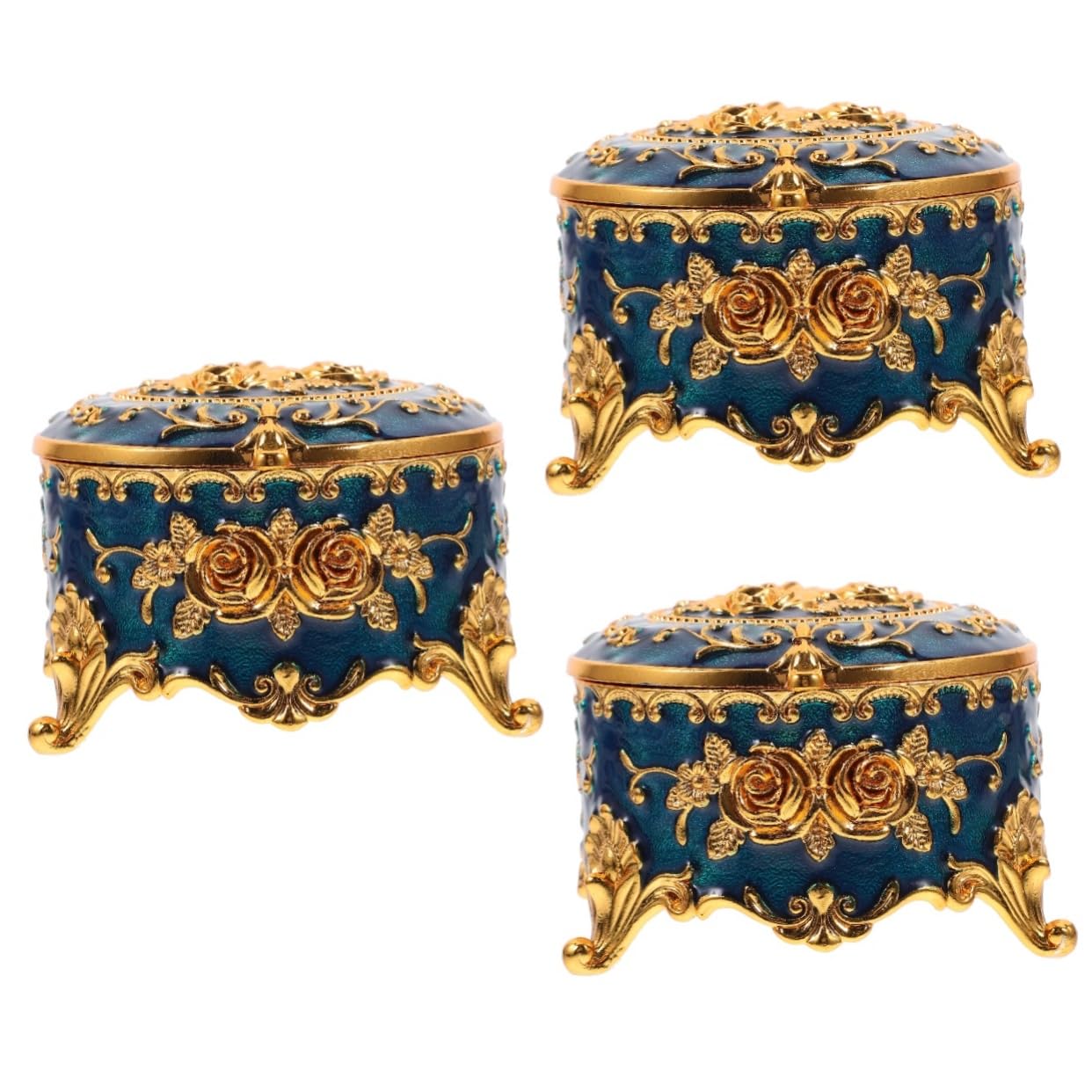 Alipis 3piezas Caja De Joyería Enameled Diseño De Rosa Almacenamiento Multifuncional Para Pendientes y Collares Decorativa y Elegante Para Organizar Accesorios El Hogar