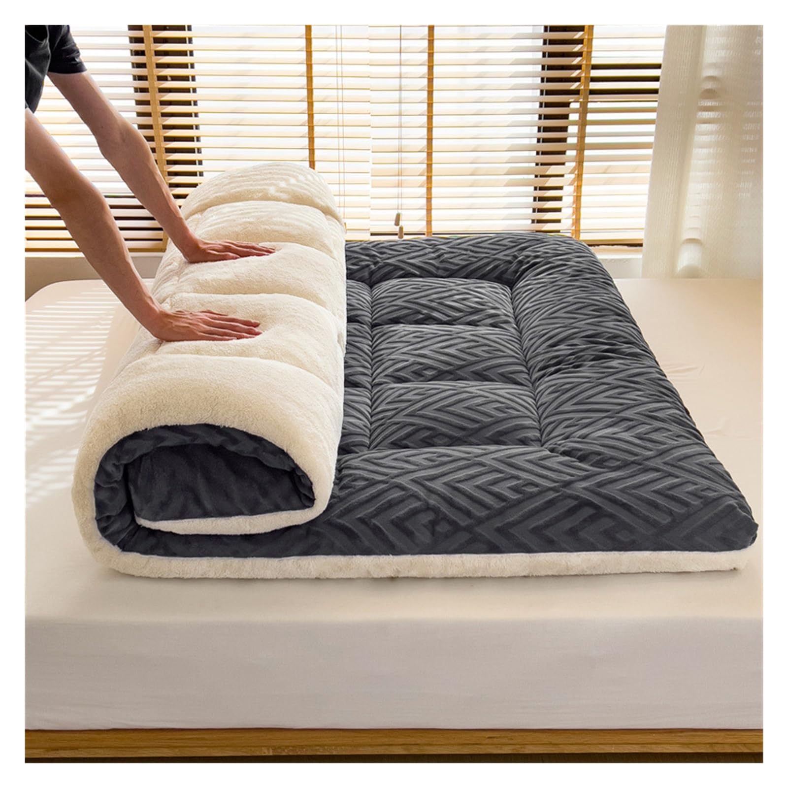 Meiiron Japanese Floor Mattress, Foldable Futon Bed Mattress, Quilted Mattress Topper Pad, Cotton Roll Up Sleeping Pad, Floor Bed Tatami Mat(Gray,150x200cm)