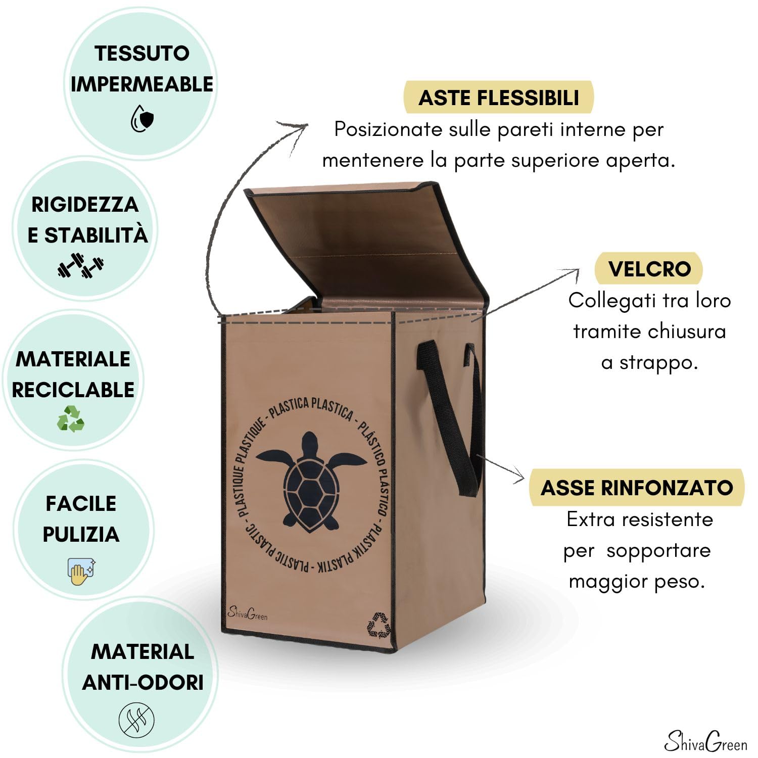 Borse Raccolta Differenziata Interno Esterno con Coperchio, Cestini Spazzatura Differenziata, Plastica, Carta, Vetro
