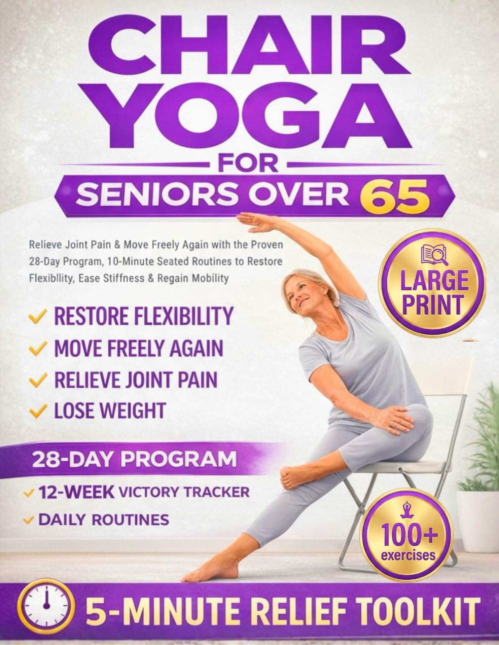 Chair Yoga for Seniors 65+: Relieve Pain & Improve Balance with the 28-Day Program | Safe 5-Minute Daily Routines to Restore Flexibility
