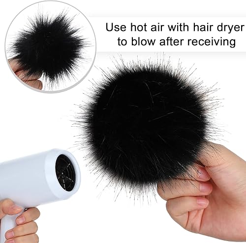 Miniatura 2 de 100 pompones de piel sintética para sombreros, bolas de pompones de piel sintética con lazo elástico para manualidades, accesorios de punto