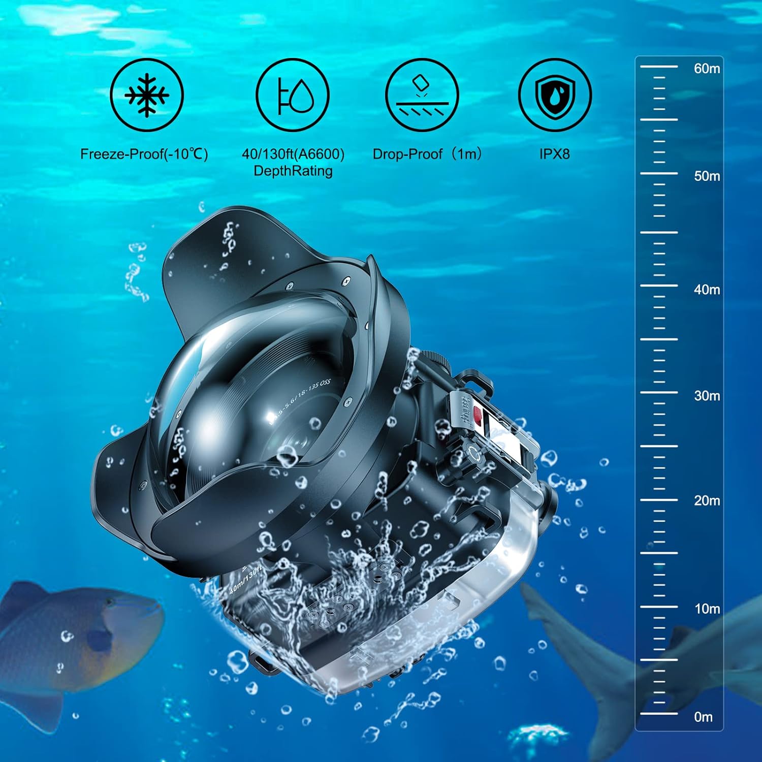 Sea frogs Waterproof Camera Housing compatible with Sony A7C 28-60MM 10-18MM with Wide Angle Fisheye Lens IPX8 40m/130ft Maximum Diving Depth Underwater Camera Case for Diving, Surfing, Rowing, Skiing