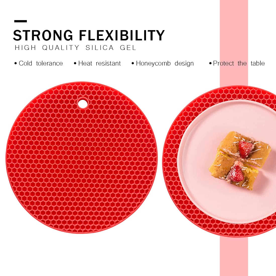 PTAPIPI Salvamanteles de Silicona (Pack de 2, Ø18cm) | Soporte para Ollas Calientes Resistente al Calor, Antideslizante y Lavavajillas (Rojo)